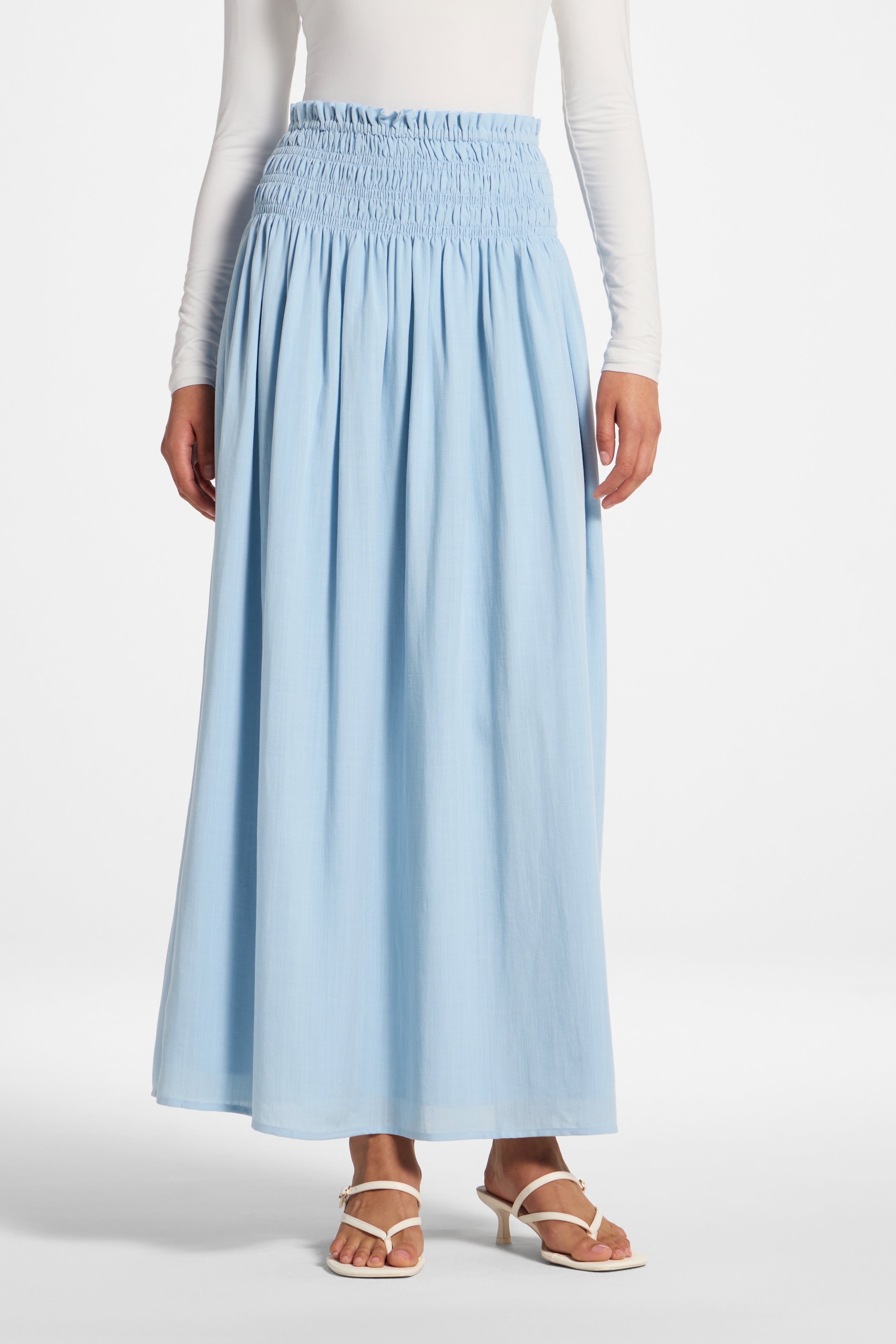 Tencel Smocked Skirt - Sky Abayas Veiled 