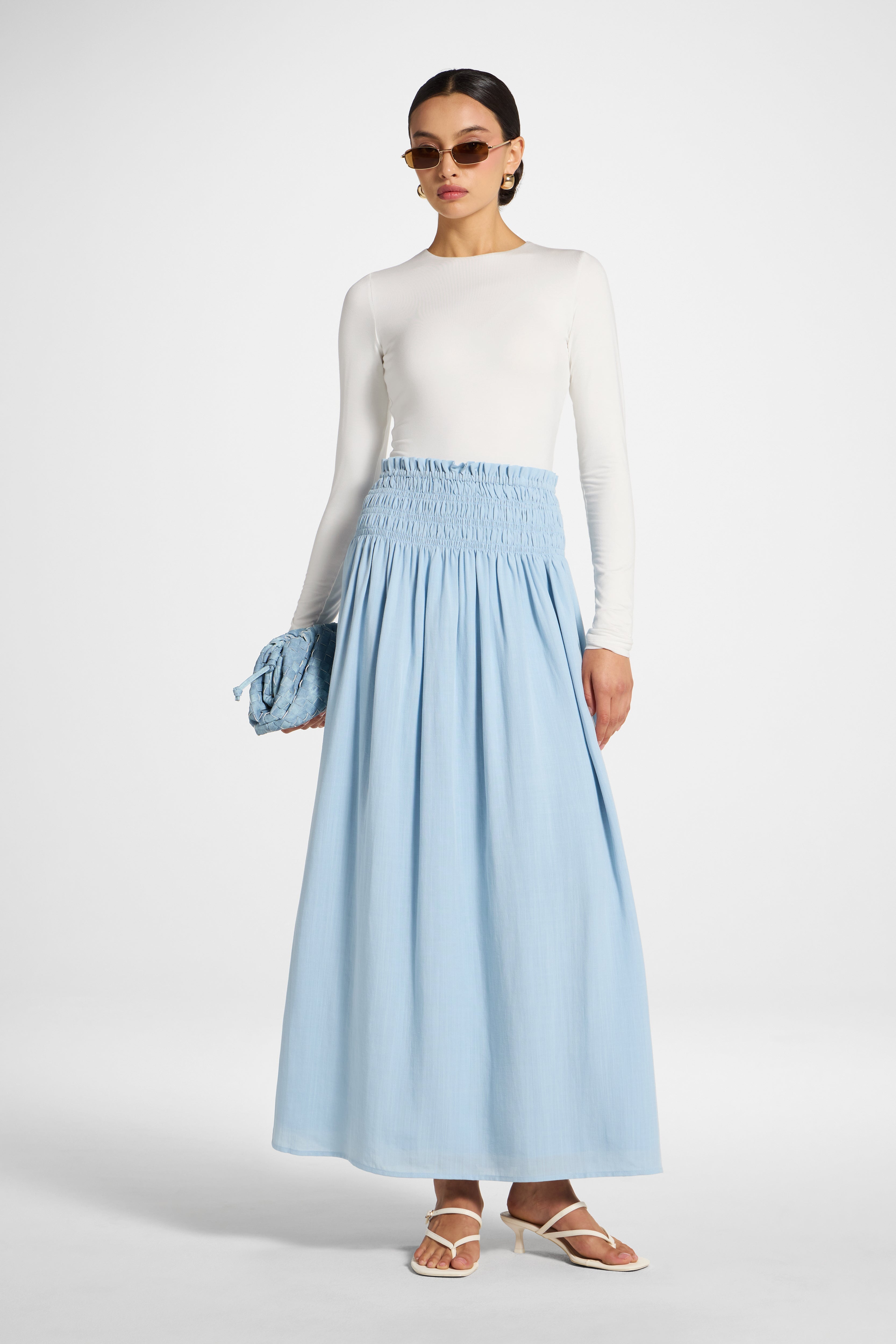 Tencel Smocked Skirt - Sky Abayas Veiled 