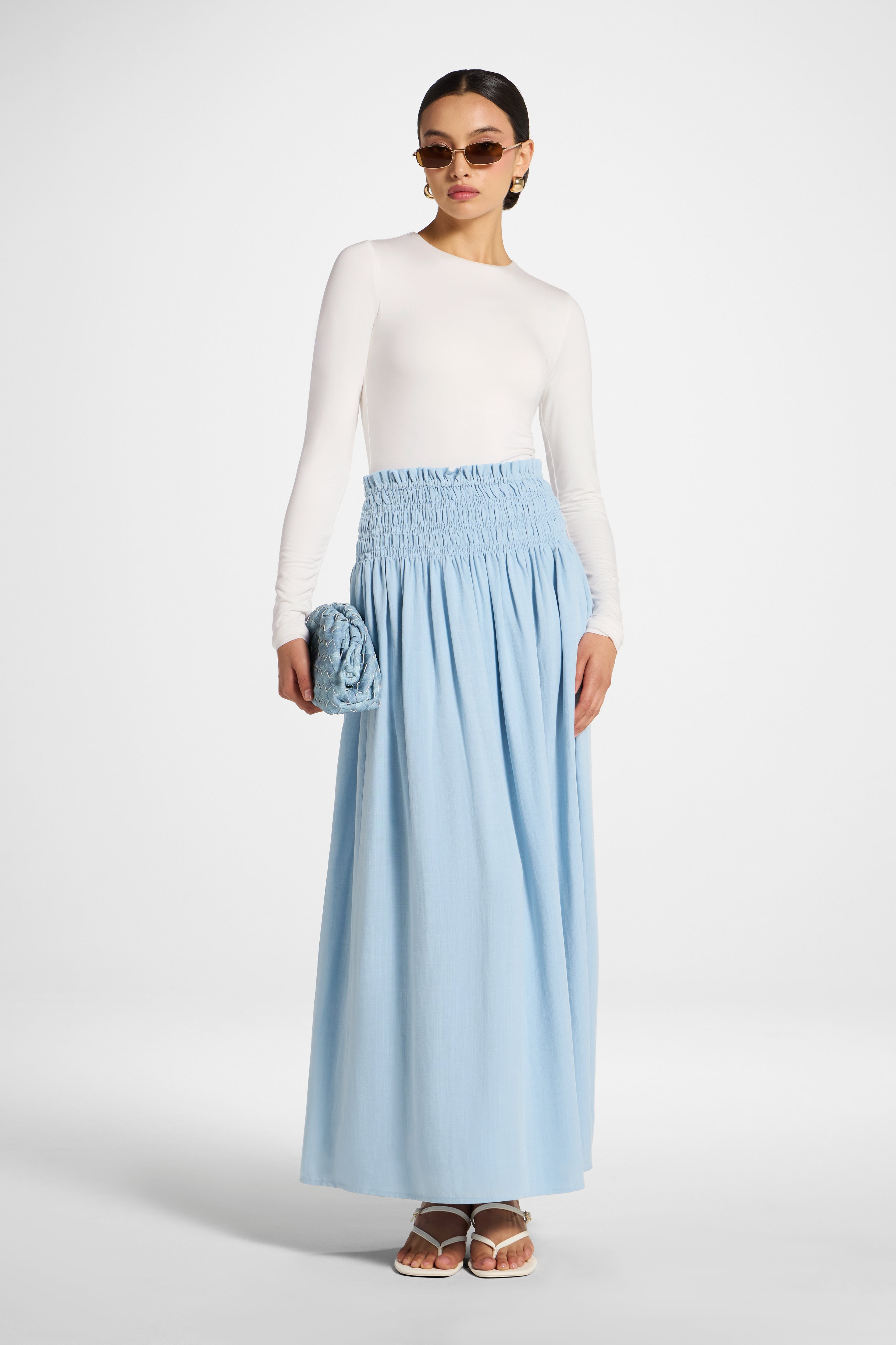 Tencel Smocked Skirt - Sky Abayas Veiled 