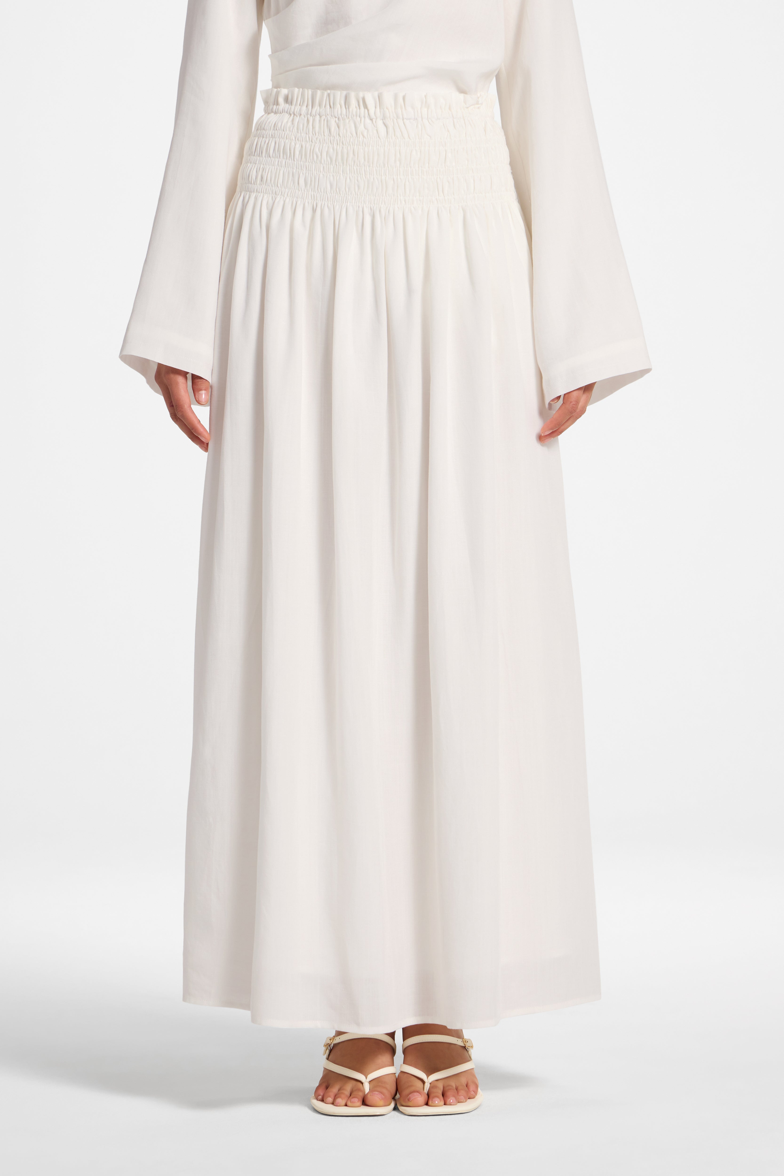 Tencel Smocked Skirt - White Abayas Veiled 
