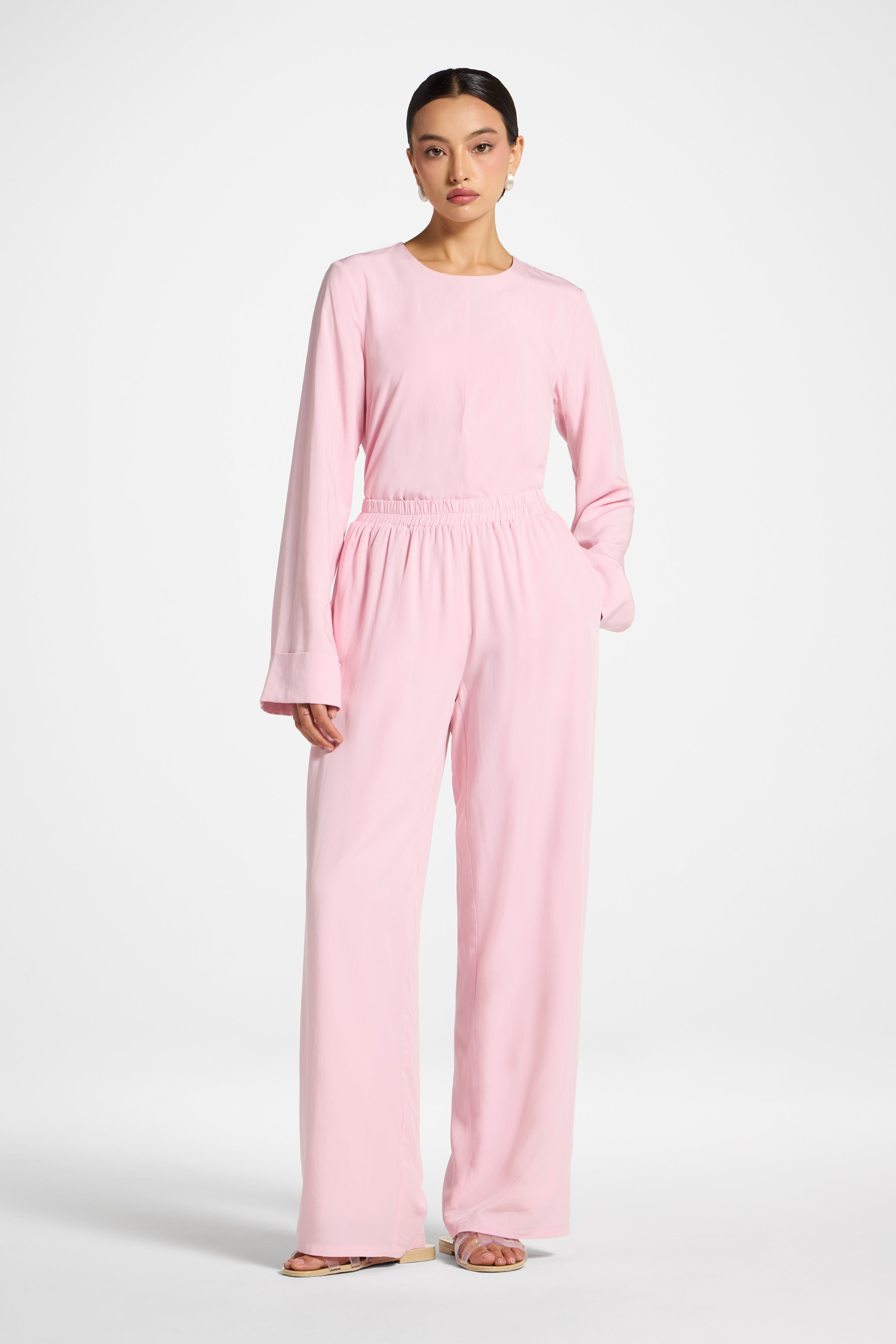 Tencel Wide Leg Pants - Baby Pink Abayas Veiled 