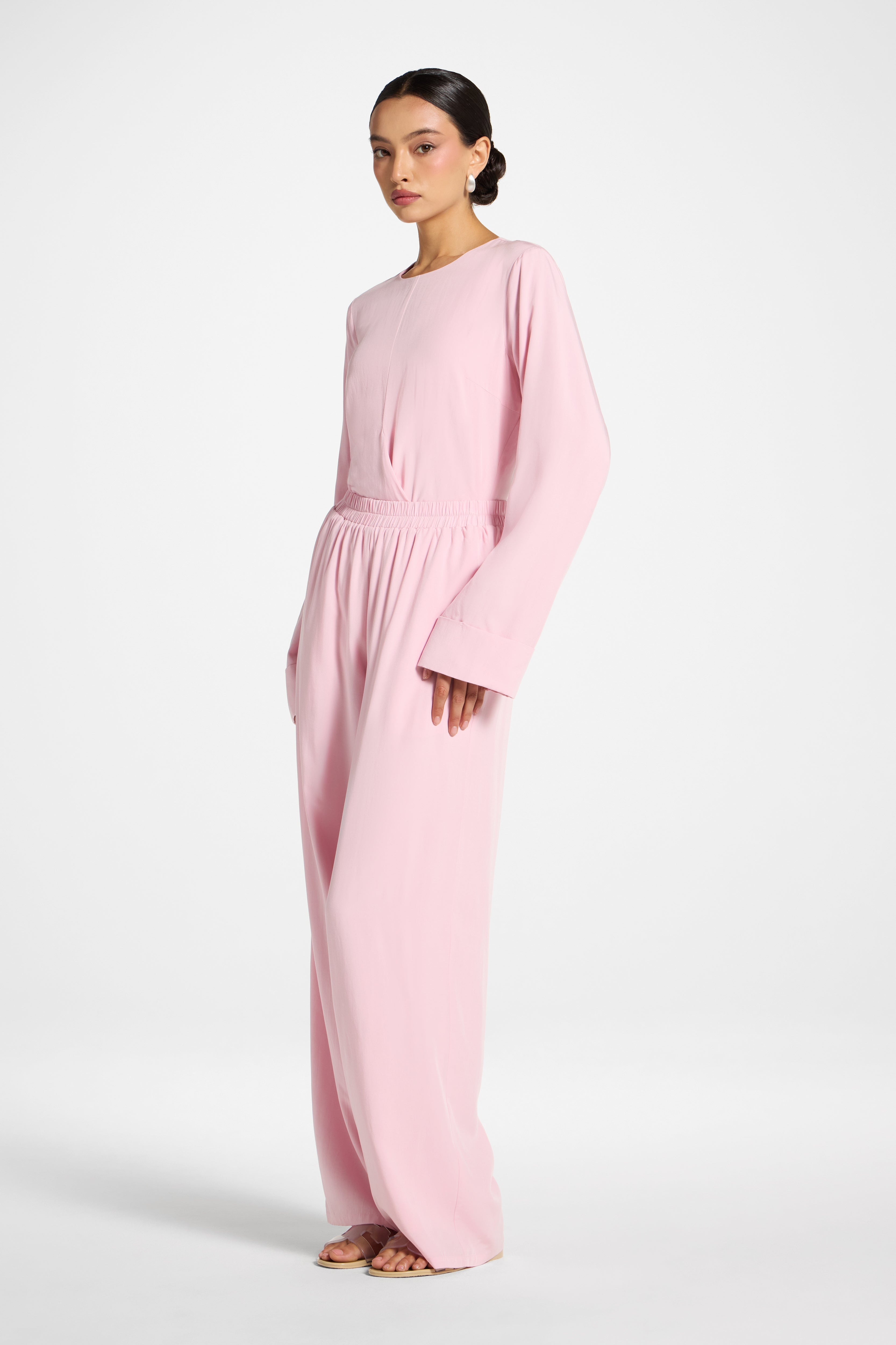 Tencel Wide Leg Pants - Baby Pink Abayas Veiled 
