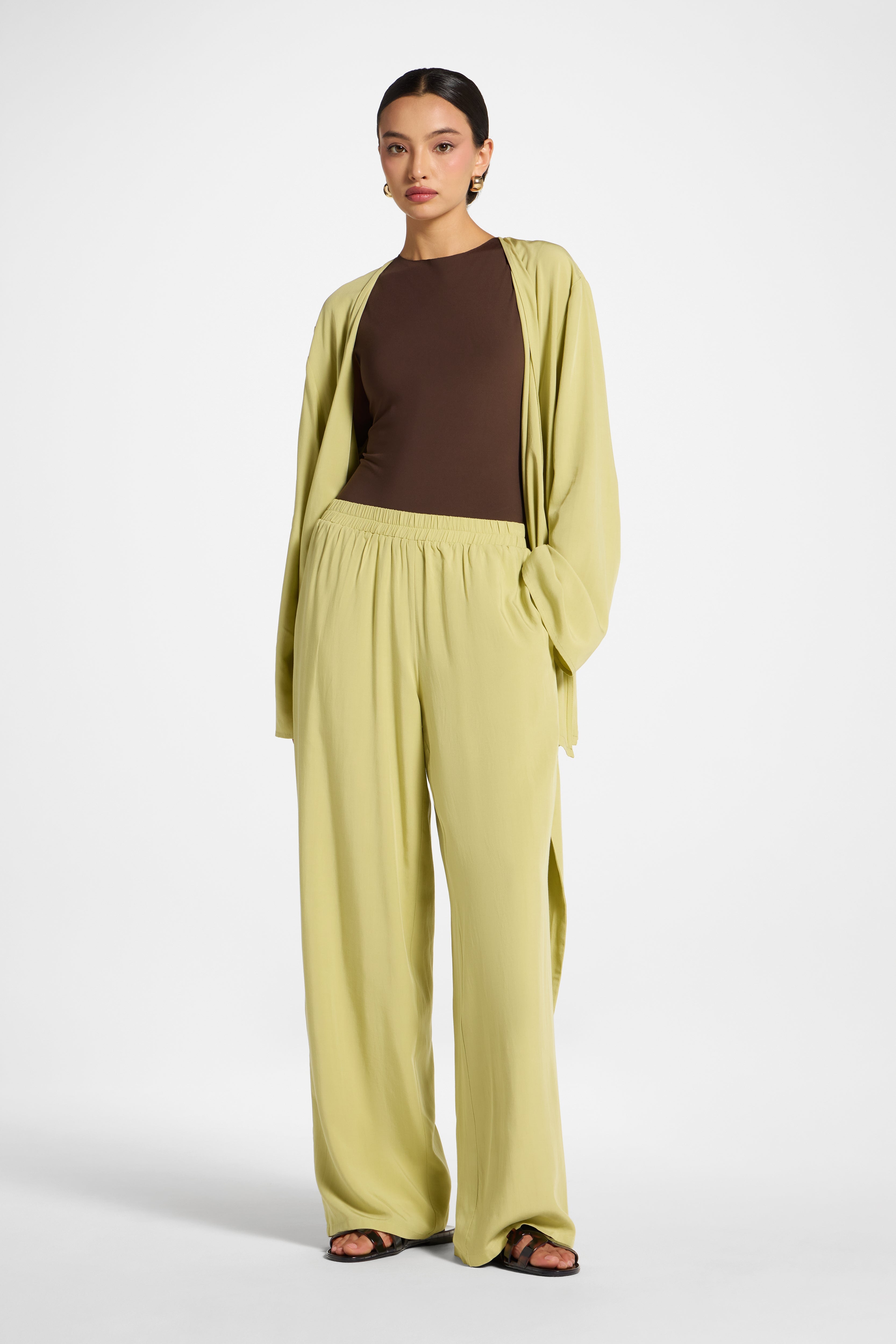 Tencel Wide Leg Pants - Honeydew Abayas Veiled 