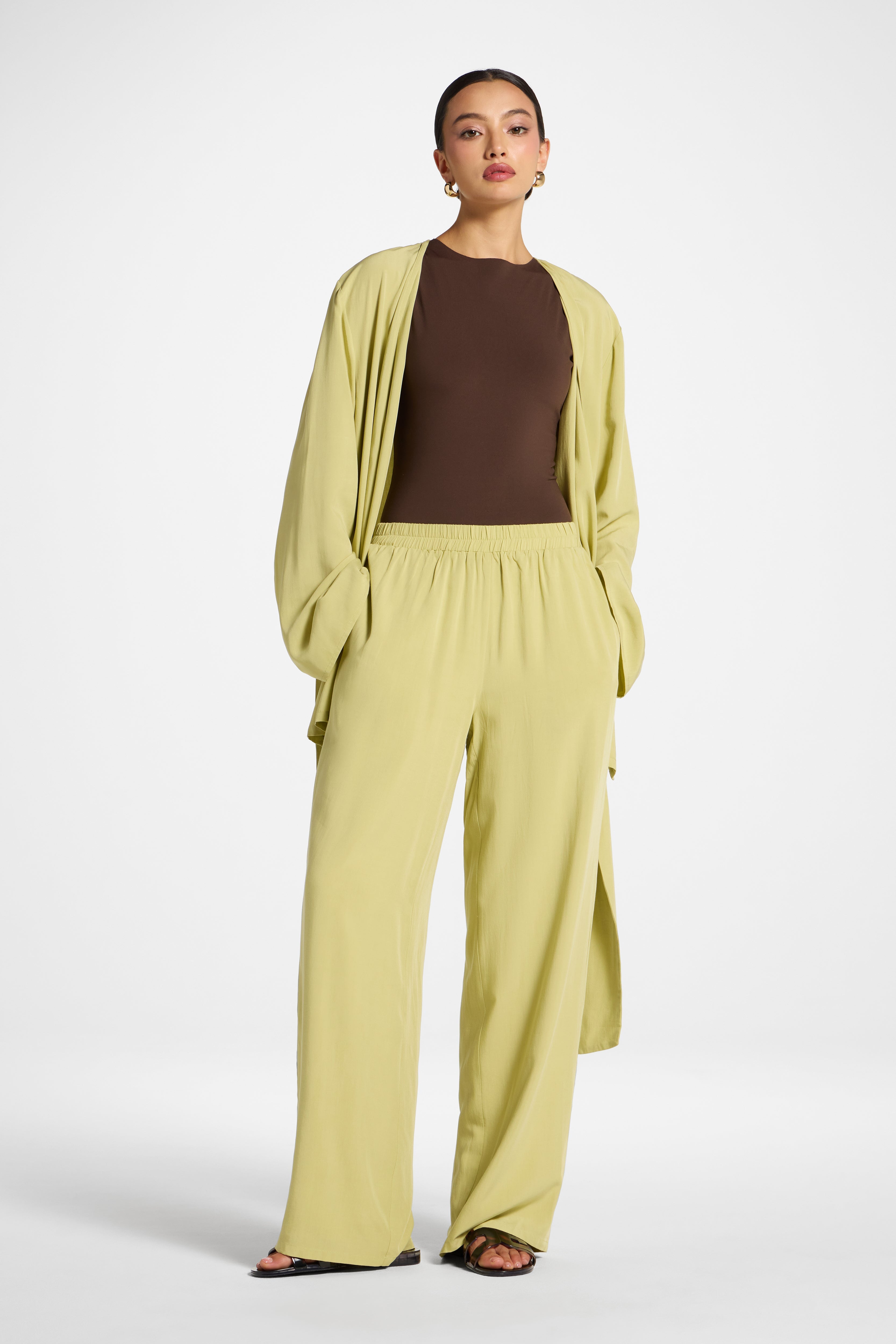 Tencel Wide Leg Pants - Honeydew Abayas Veiled 