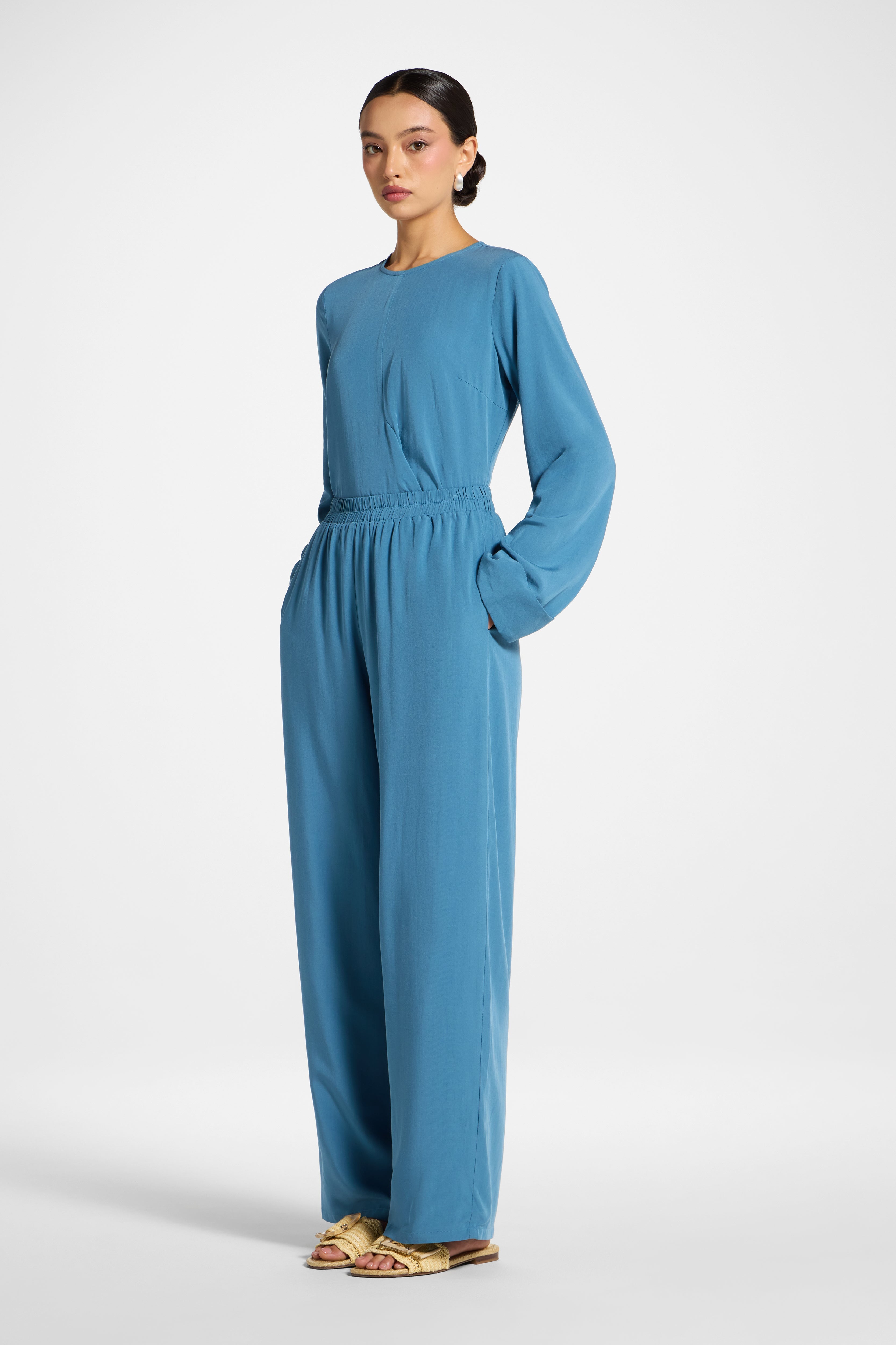 Tencel Wide Leg Pants - Sea Abayas Veiled 