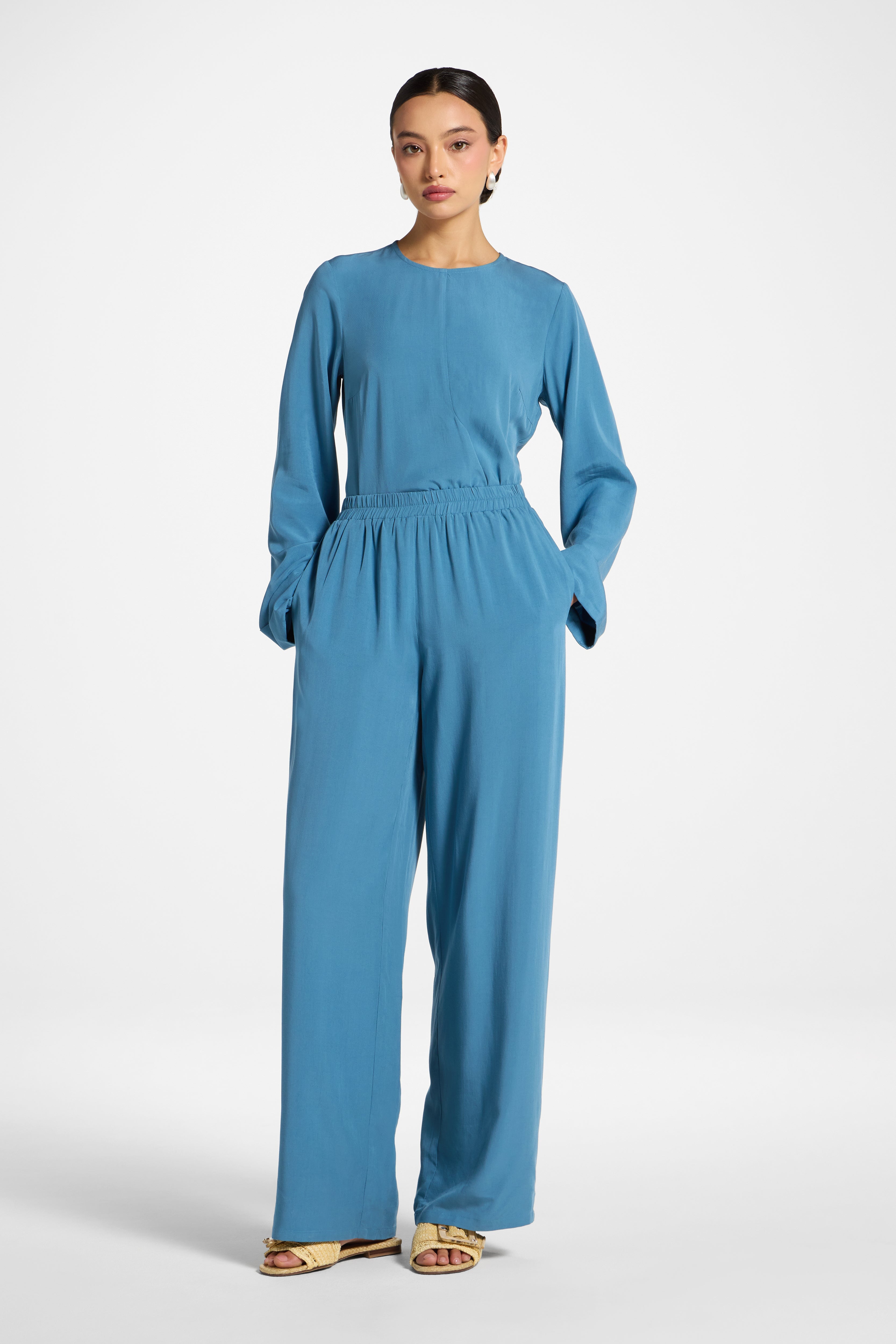 Tencel Wide Leg Pants - Sea Abayas Veiled 