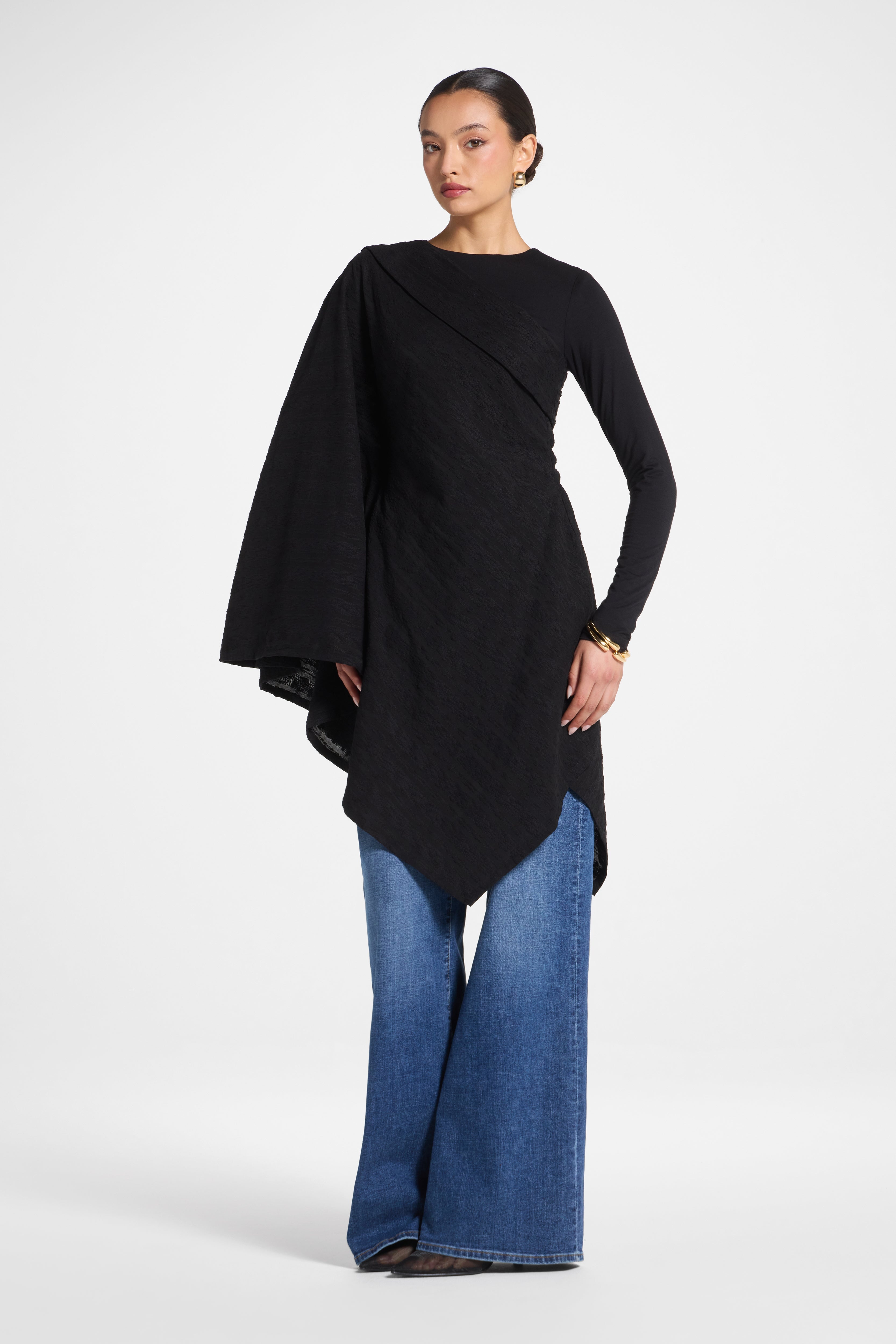 Textured Asymmetric Overlay Top Abayas Veiled 
