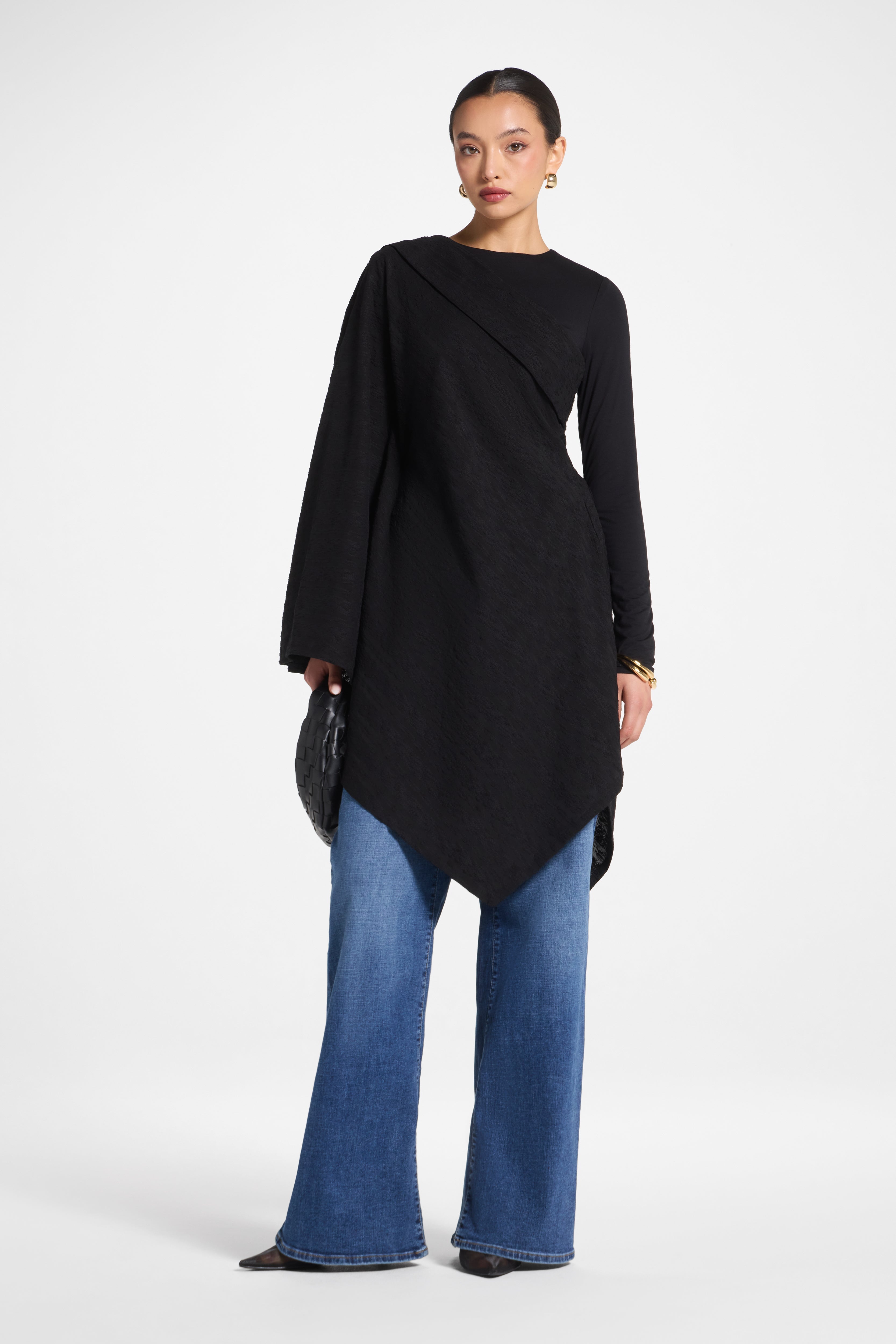 Textured Asymmetric Overlay Top