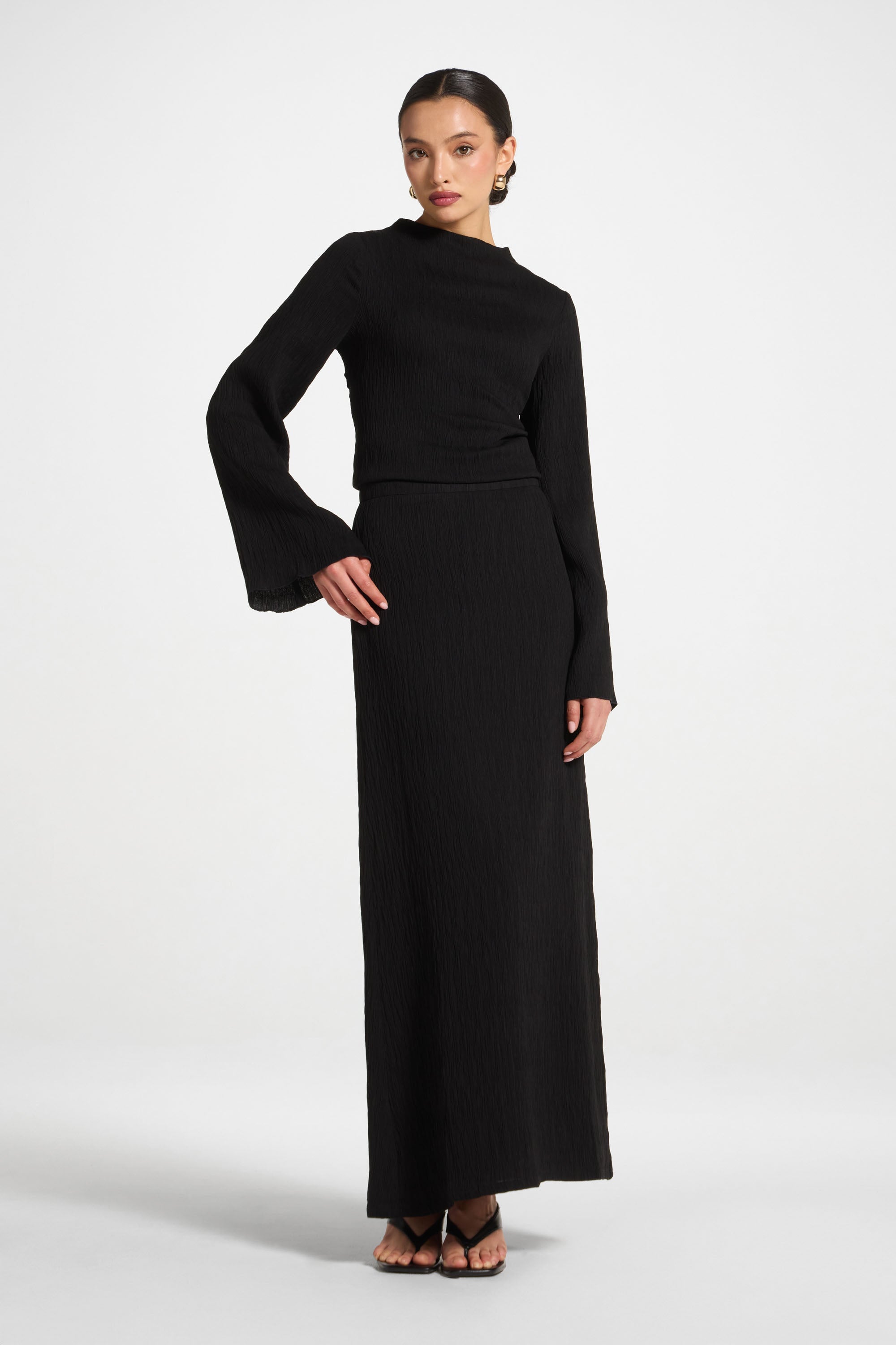 Textured Maxi Skirt - Black Abayas Veiled 