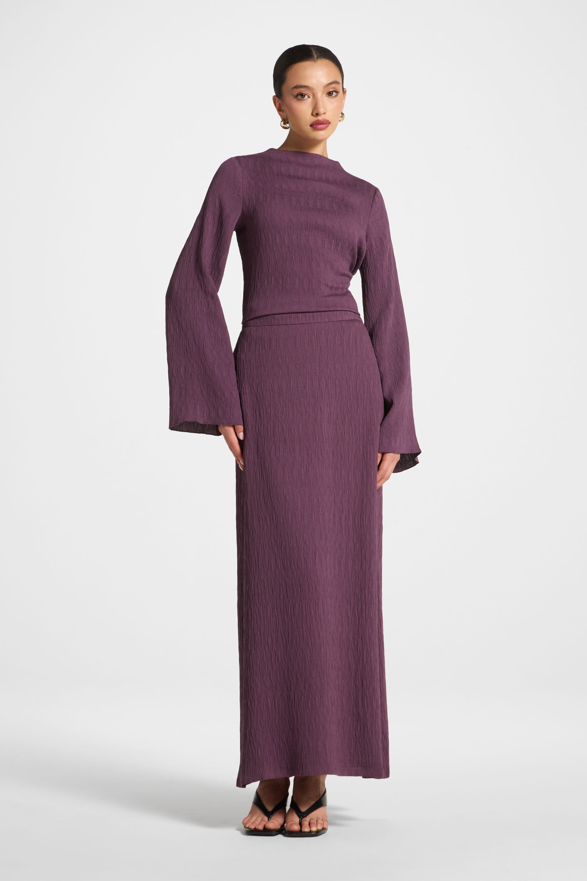 Textured Maxi Skirt - Plum Abayas Veiled 