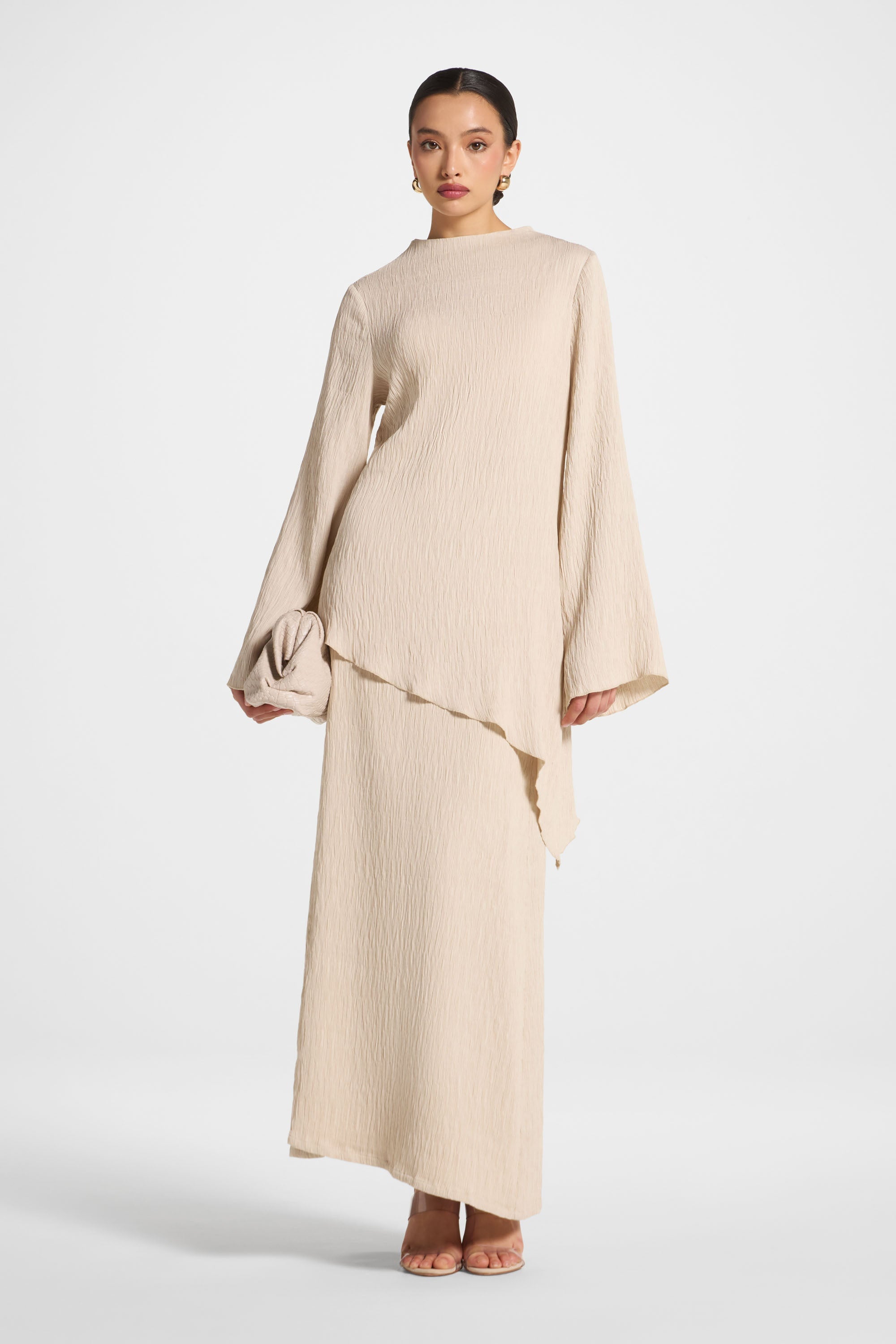 Textured Maxi Skirt - Stone Abayas Veiled 
