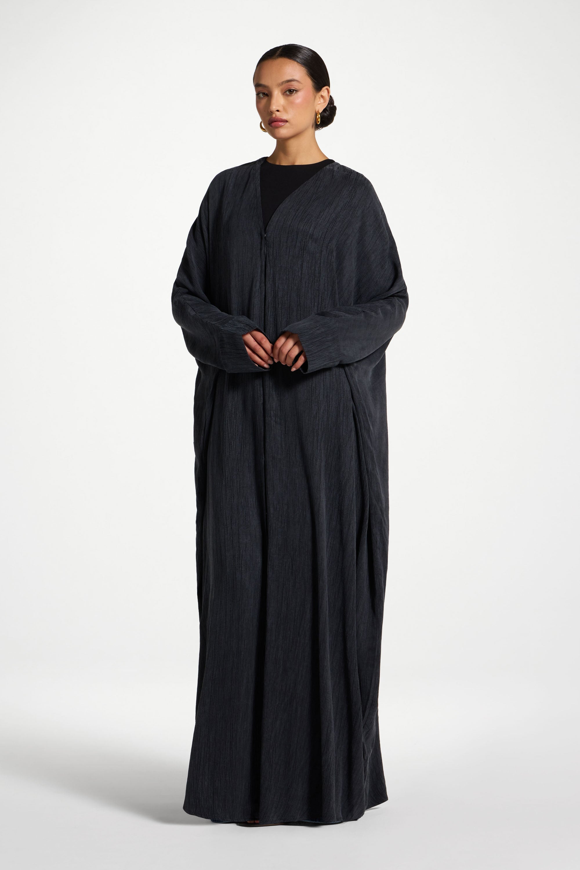 Textured Open Abaya - Ink Abayas Veiled 
