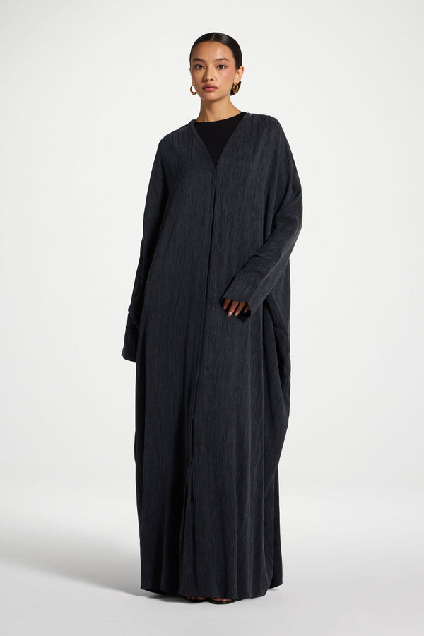 Textured Open Abaya - Ink Abayas Veiled 