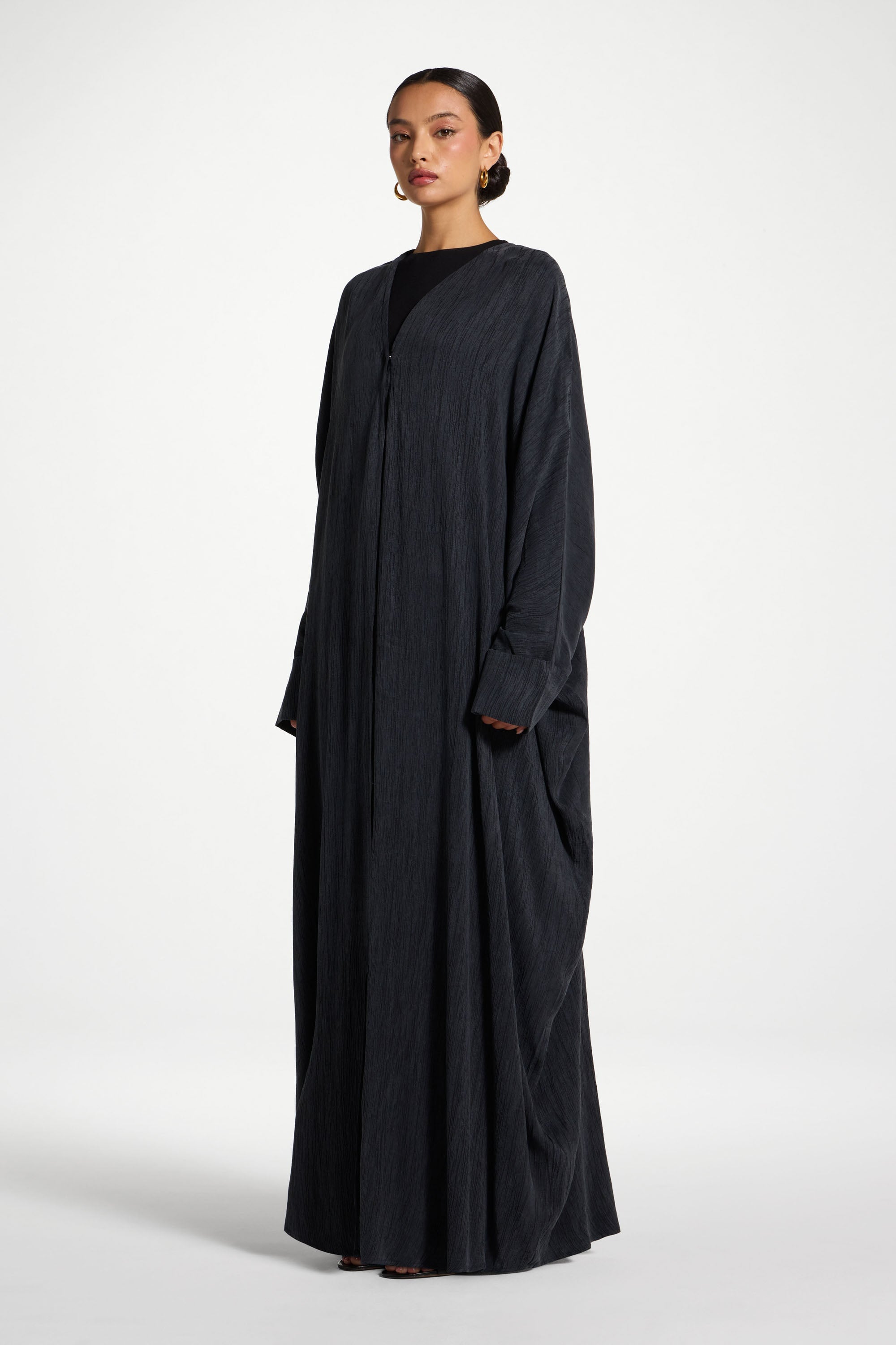 Textured Open Abaya - Ink Abayas Veiled 