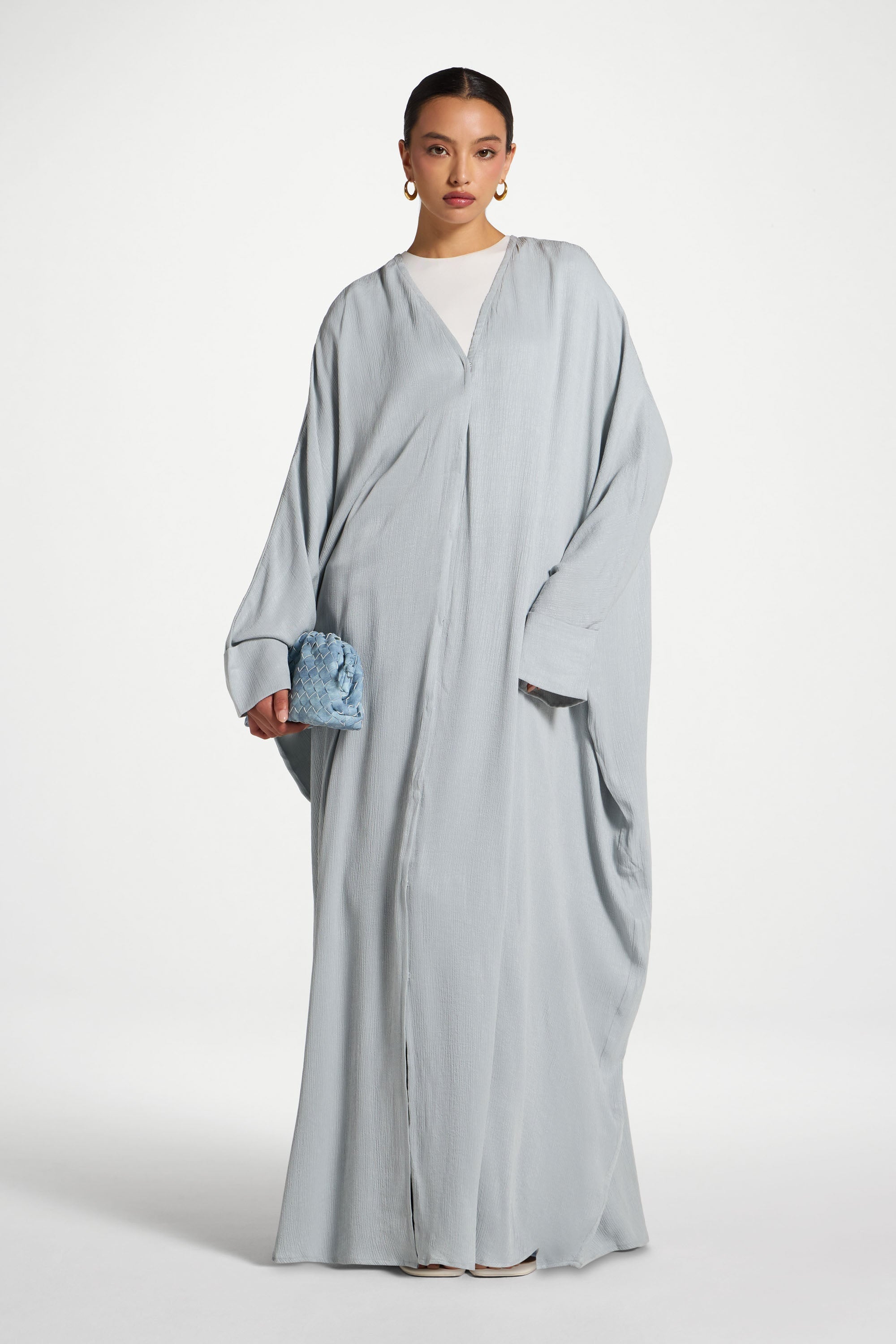 Textured Open Abaya - Pastel Blue Abayas Veiled 