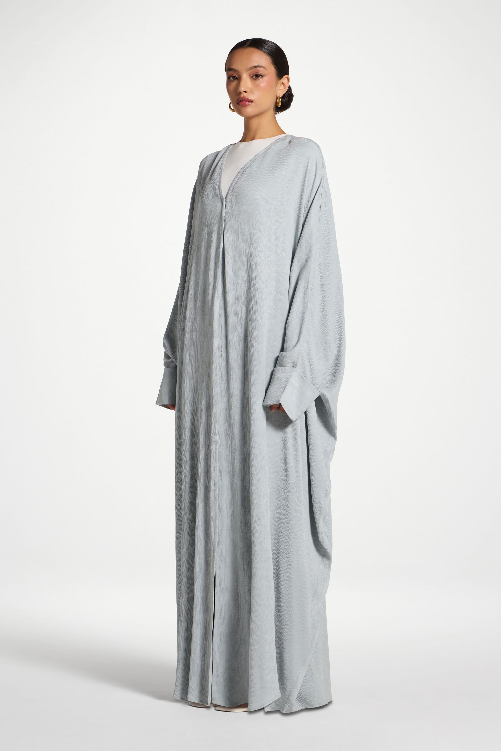 Textured Open Abaya - Pastel Blue Abayas Veiled 