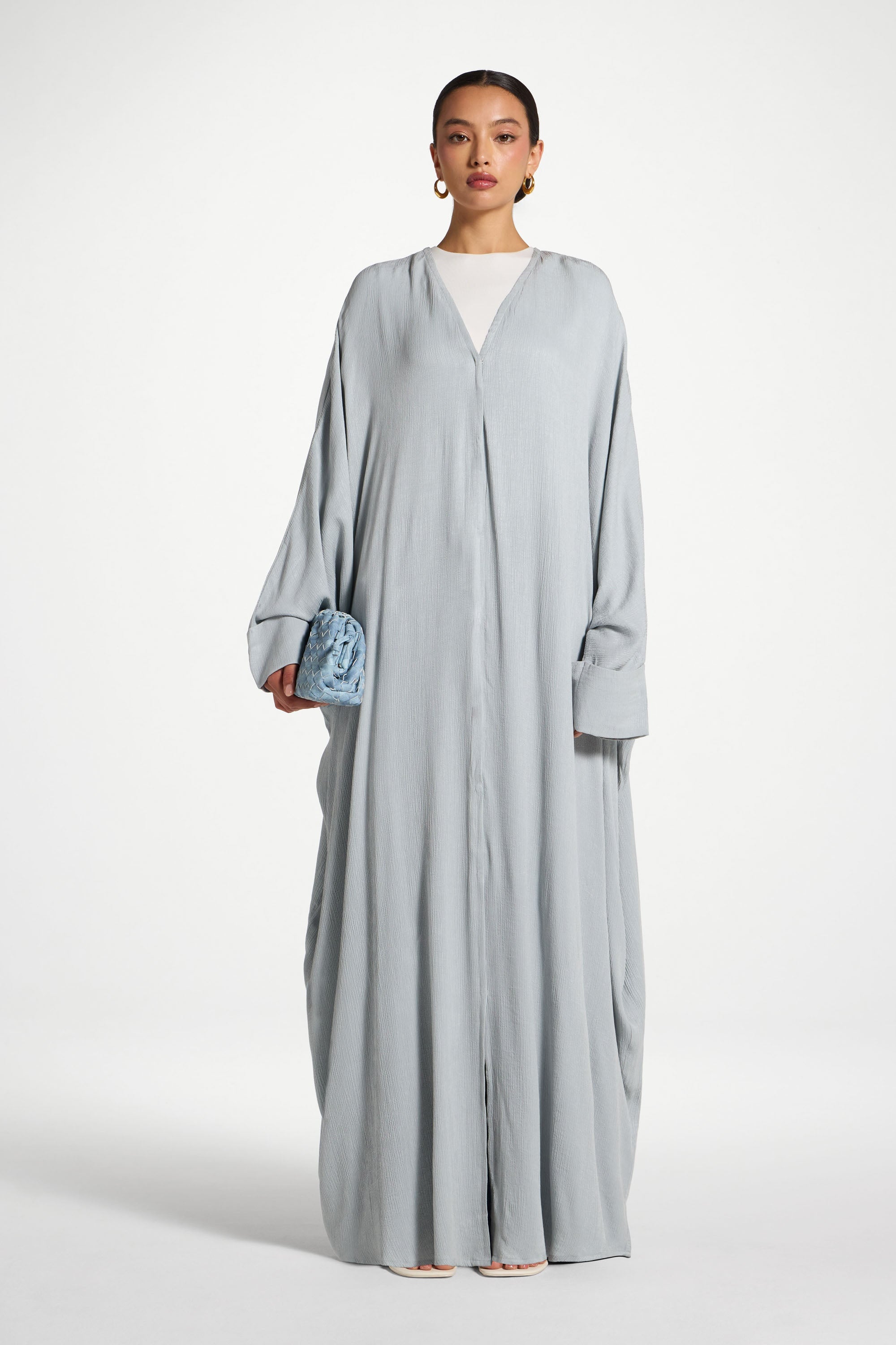 Textured Open Abaya - Pastel Blue Abayas Veiled 
