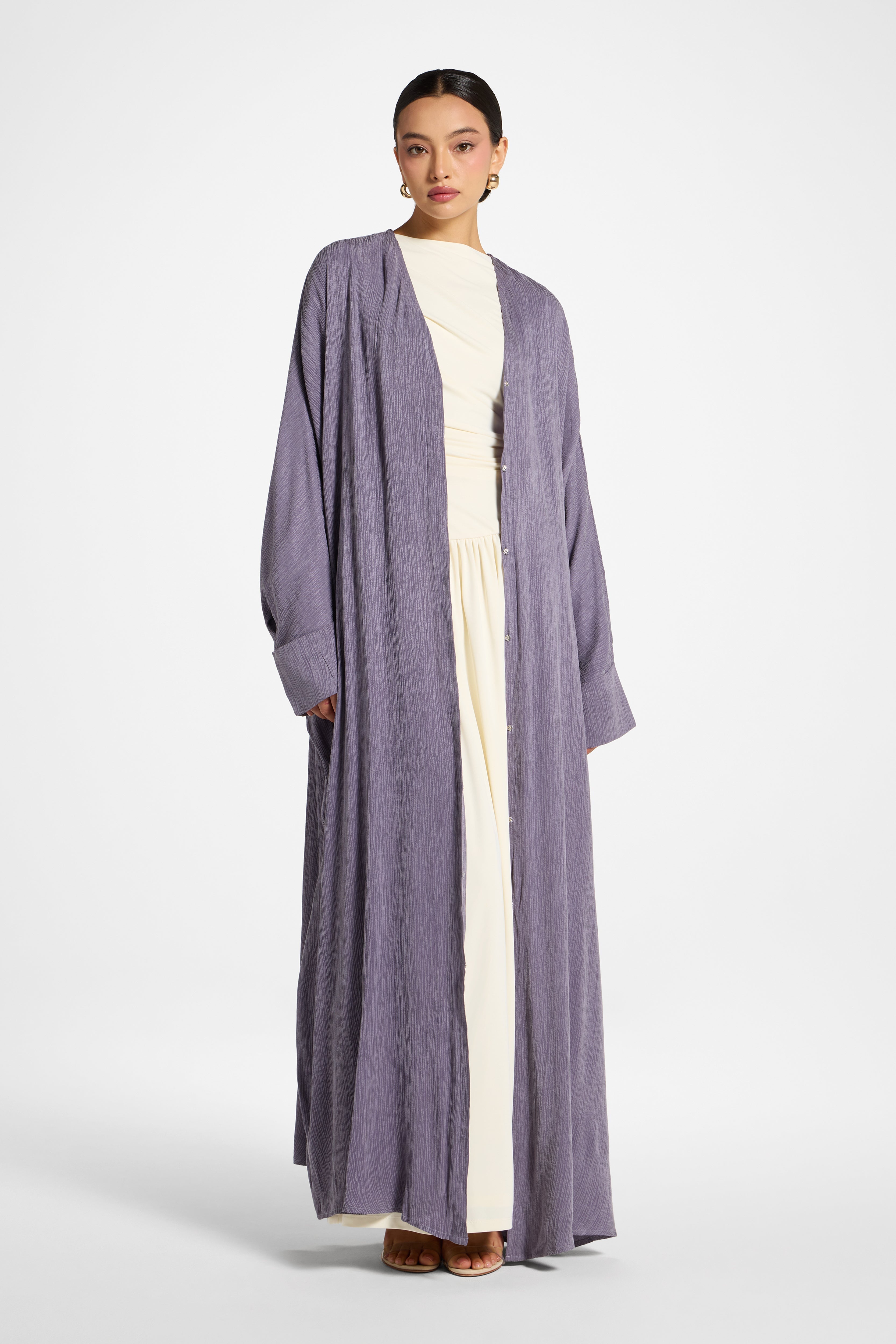 Textured Open Abaya - Purple Sage Abayas Veiled 