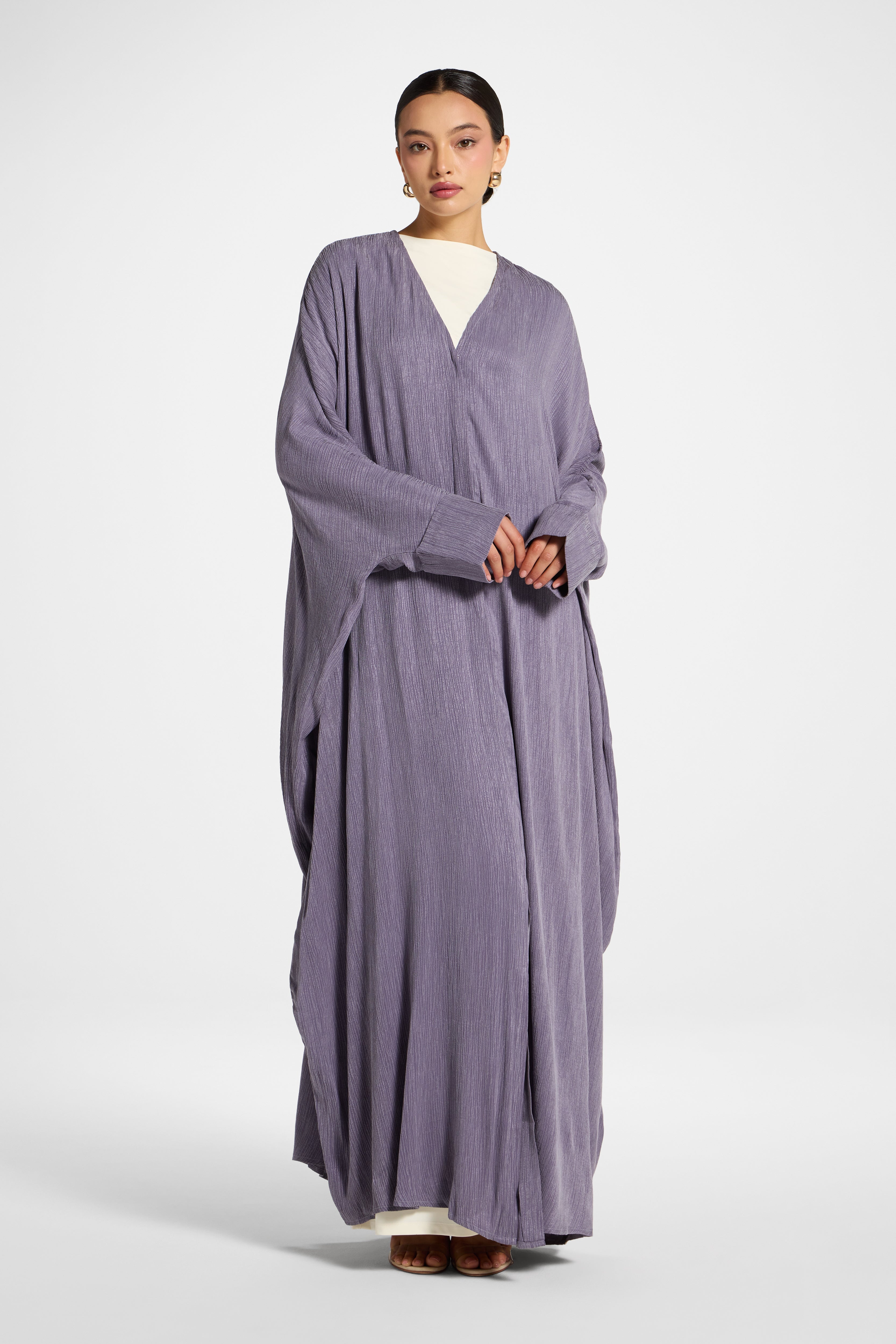 Textured Open Abaya - Purple Sage Abayas Veiled 