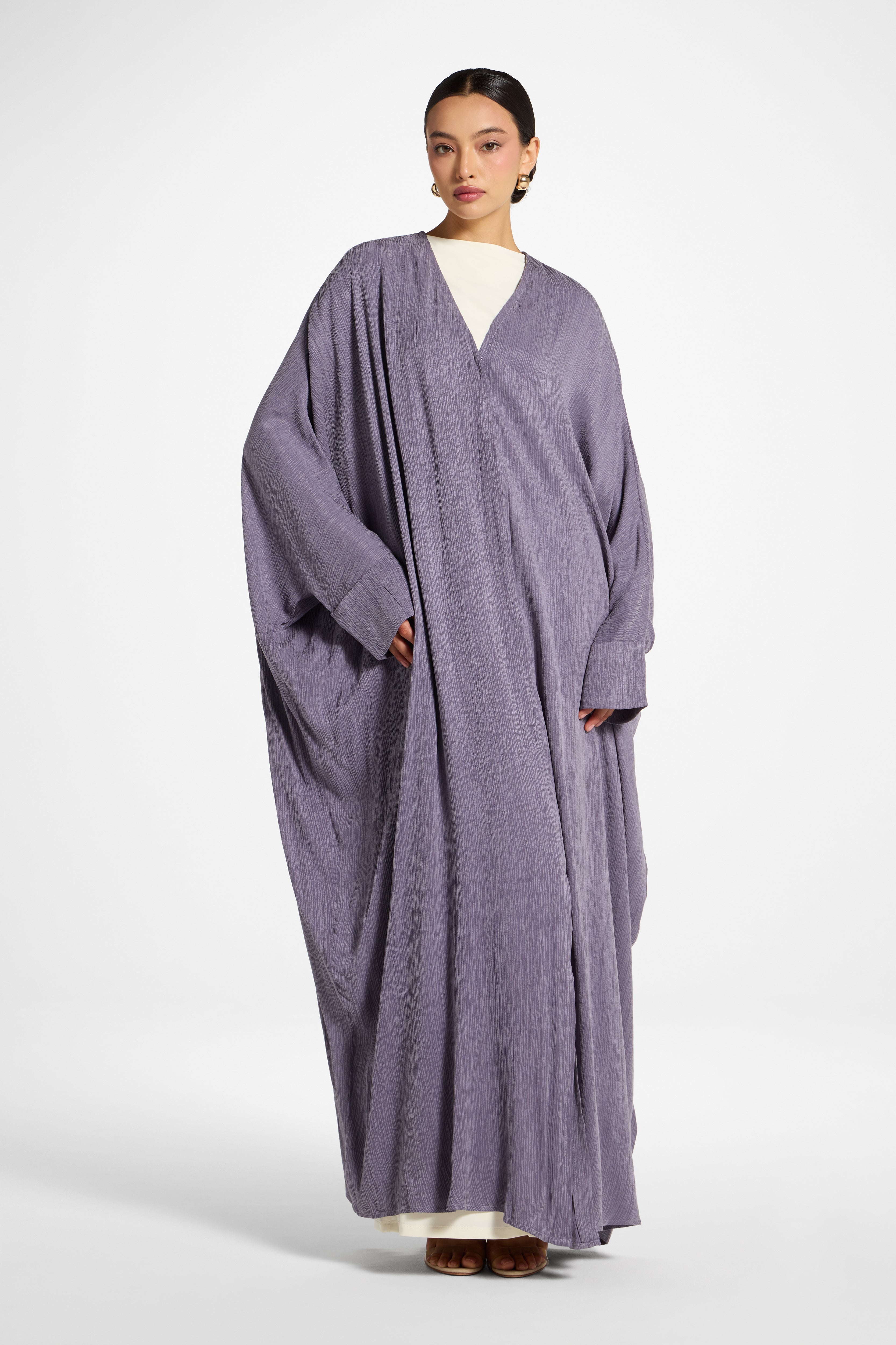 Textured Open Abaya - Purple Sage Abayas Veiled 