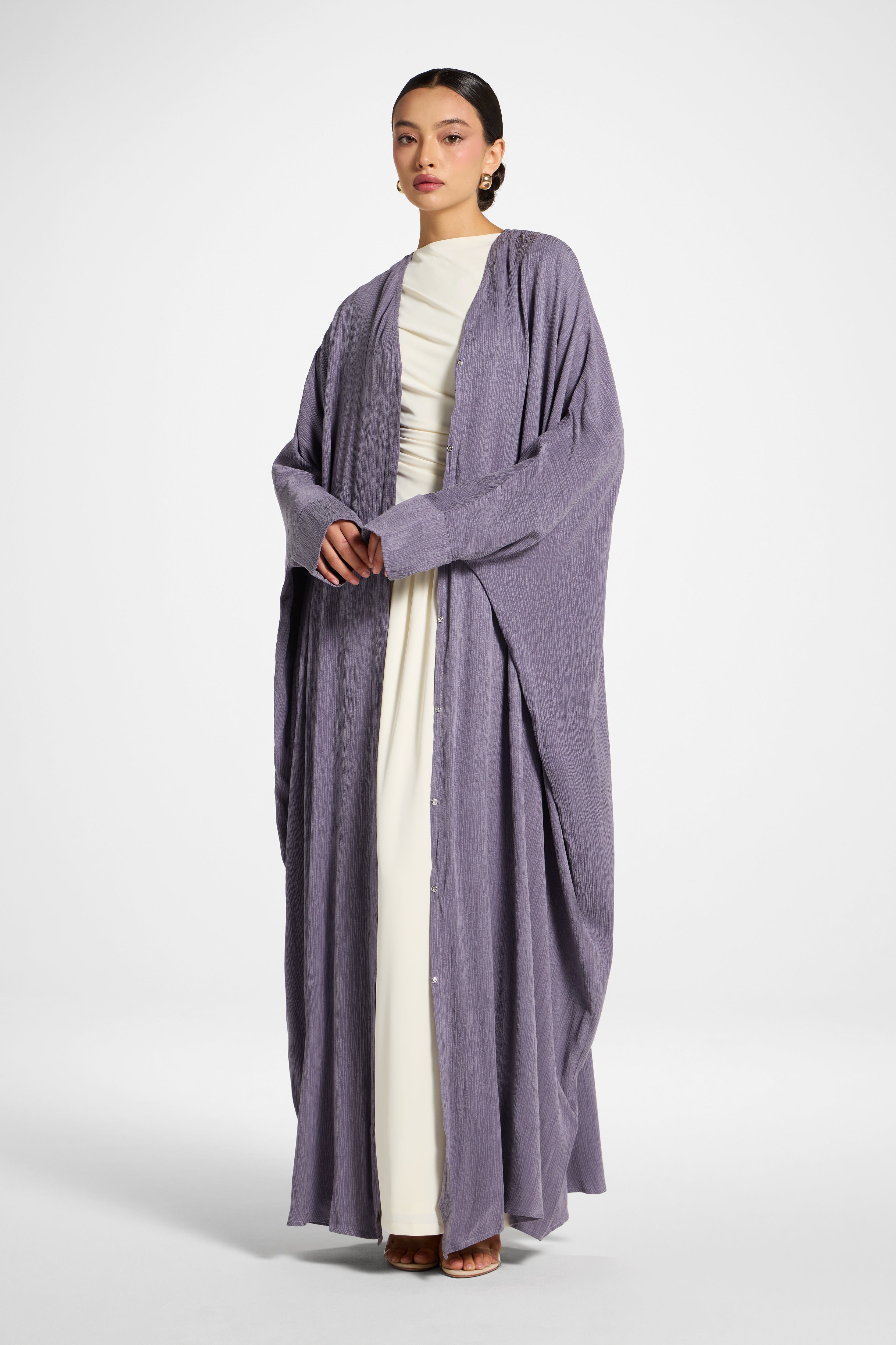 Textured Open Abaya - Purple Sage Abayas Veiled 