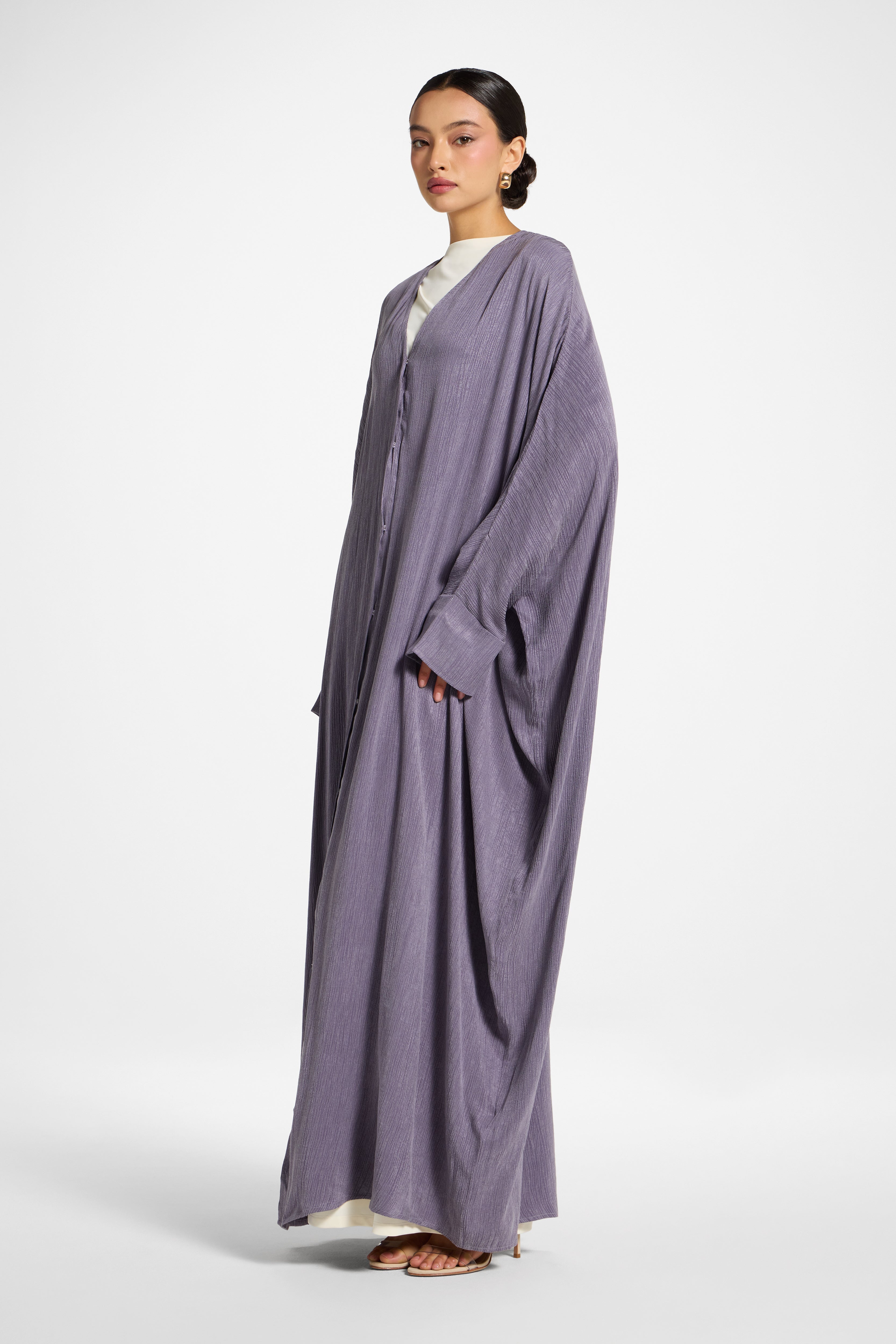 Textured Open Abaya - Purple Sage Abayas Veiled 