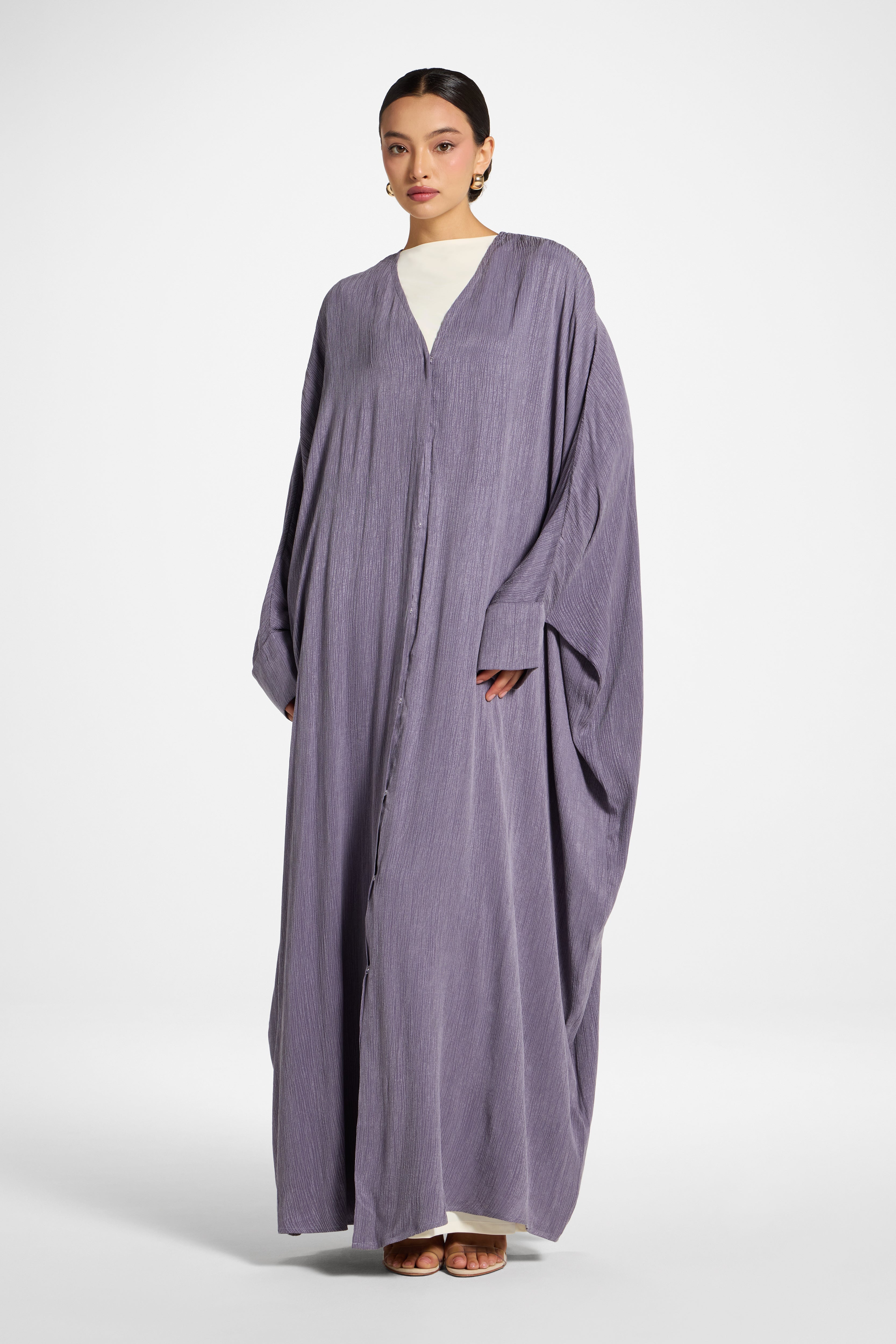 Textured Open Abaya - Purple Sage Abayas Veiled 