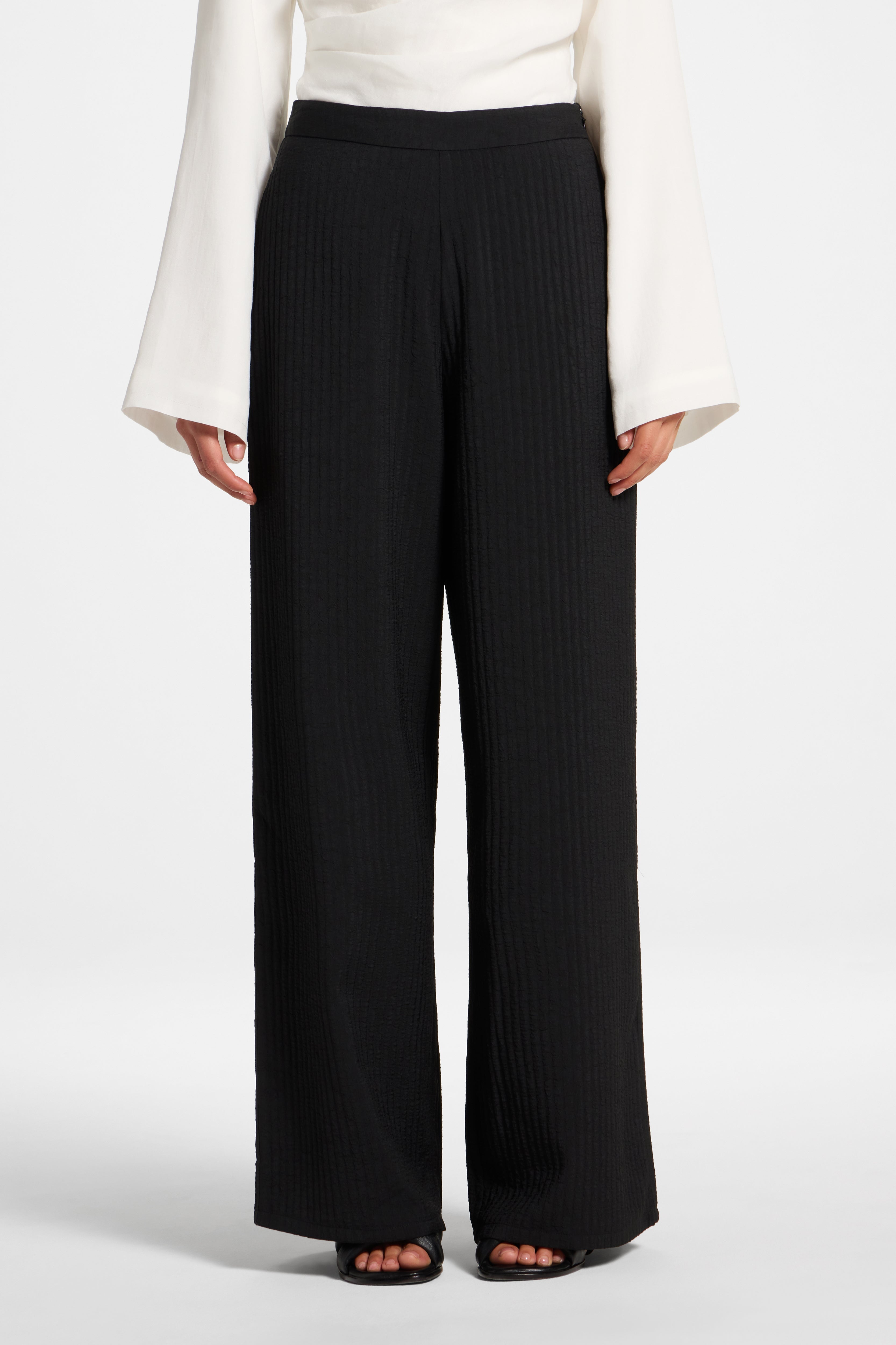 Textured Wide Leg Pants - Black Abayas Veiled 