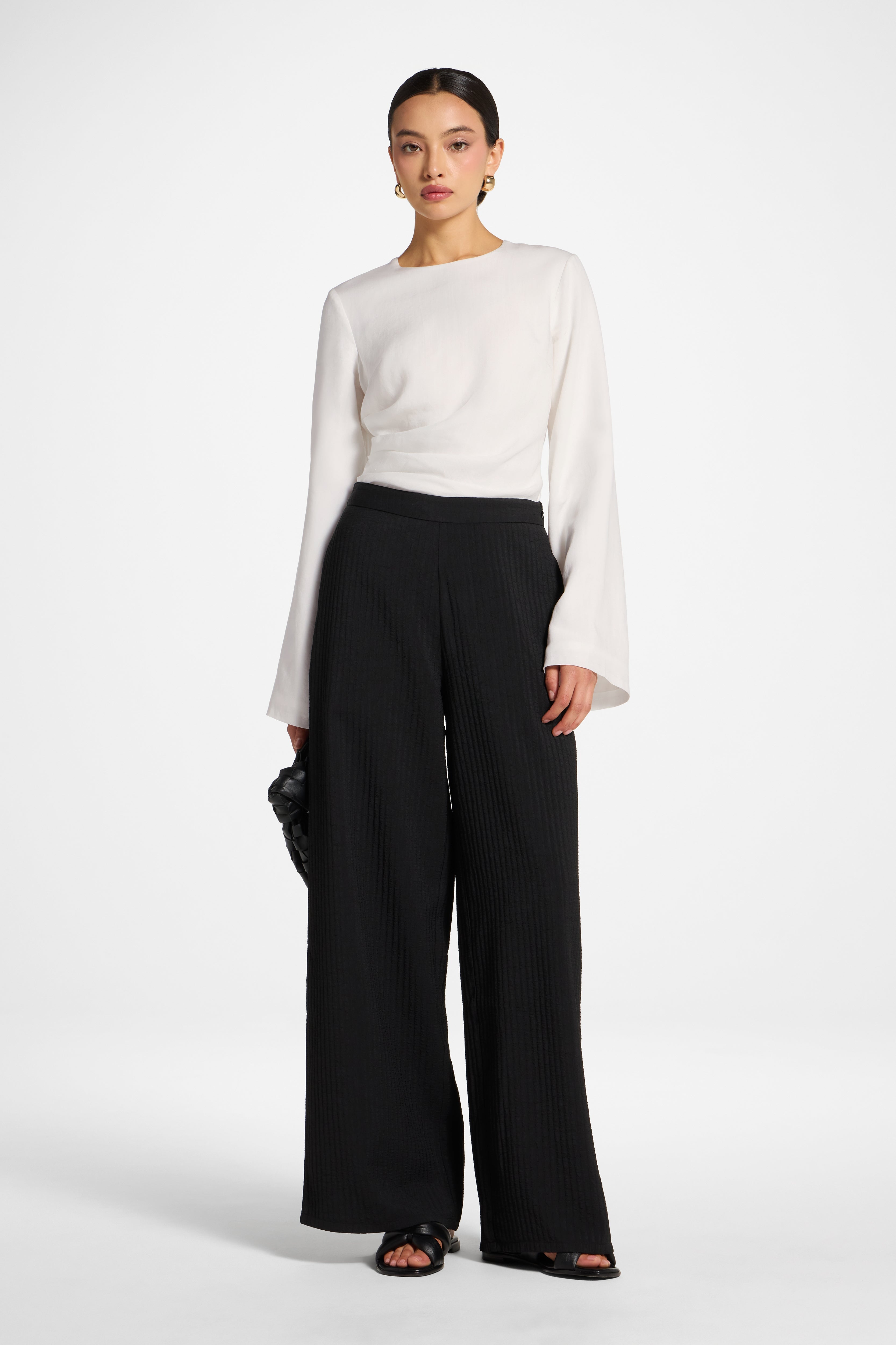 Textured Wide Leg Pants - Black Abayas Veiled 