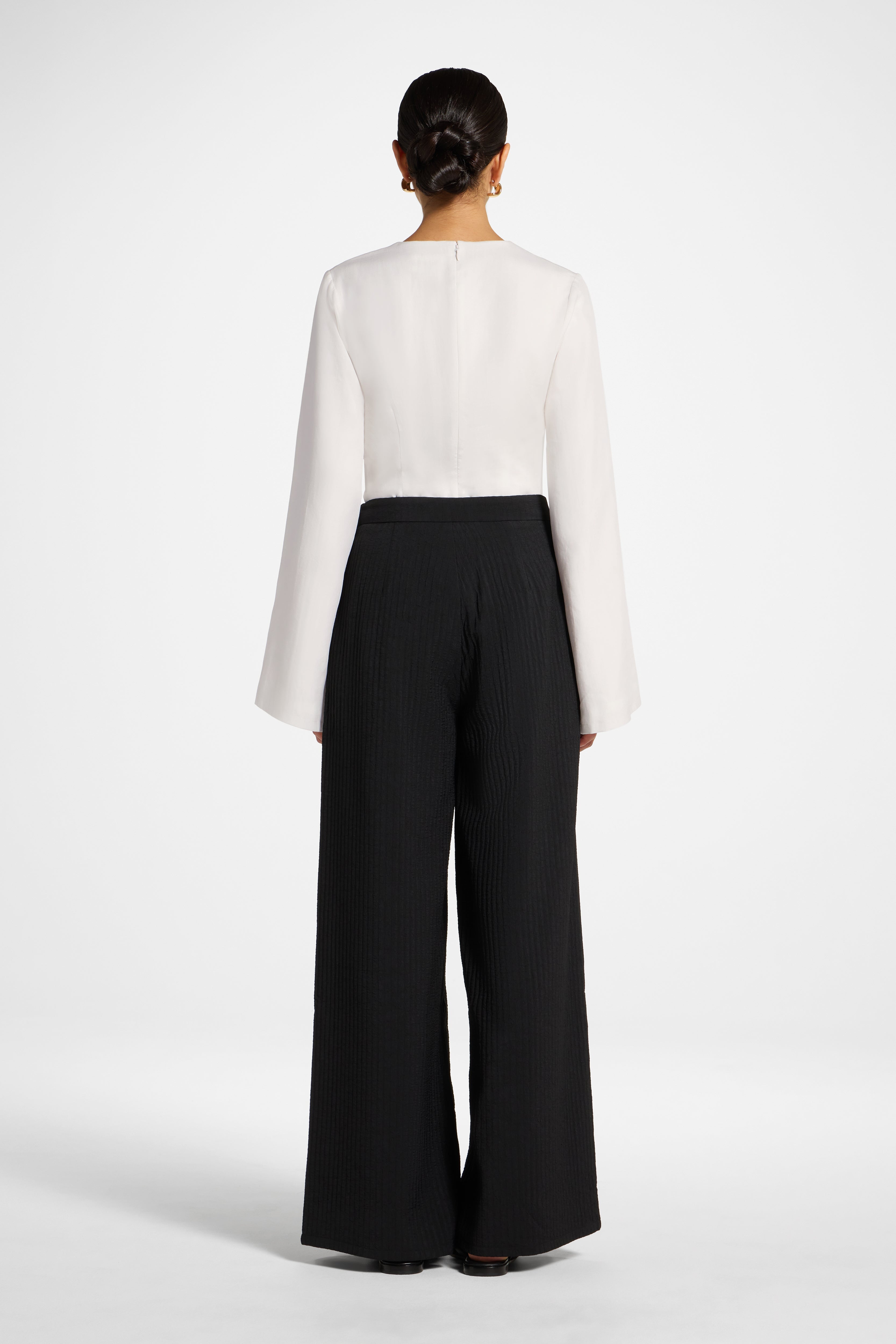 Textured Wide Leg Pants - Black Abayas Veiled 
