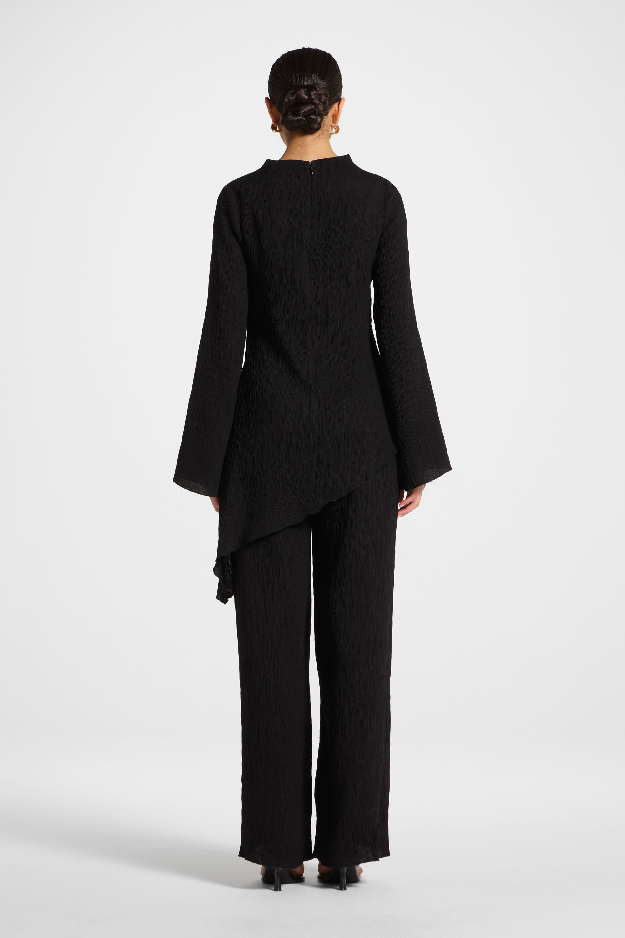 Textured Wide Leg Pants - Black Abayas Veiled 