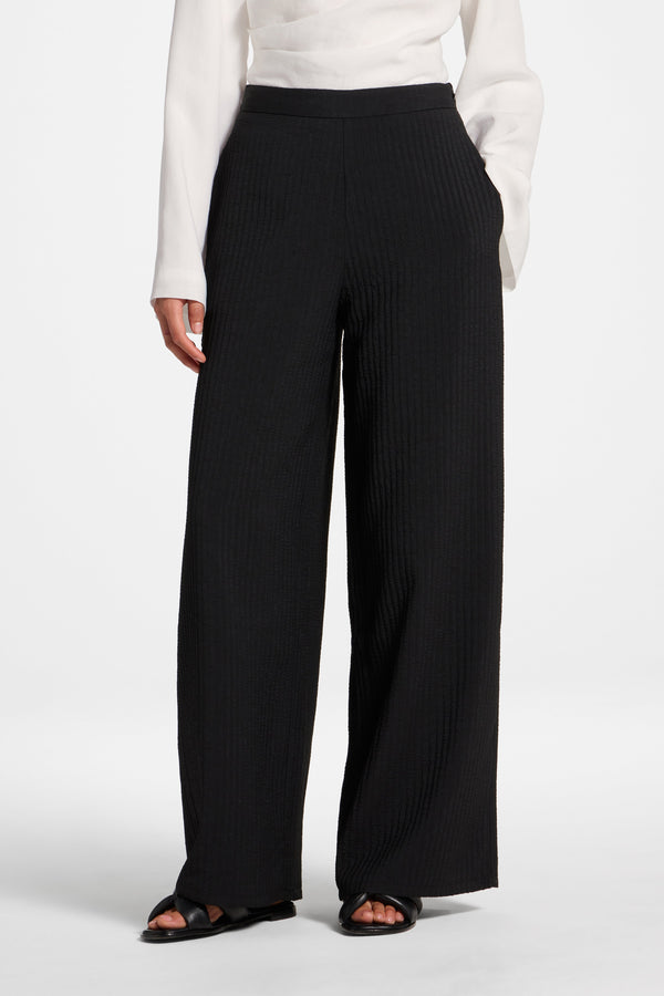 Textured Wide Leg Pants - Black Abayas Veiled 