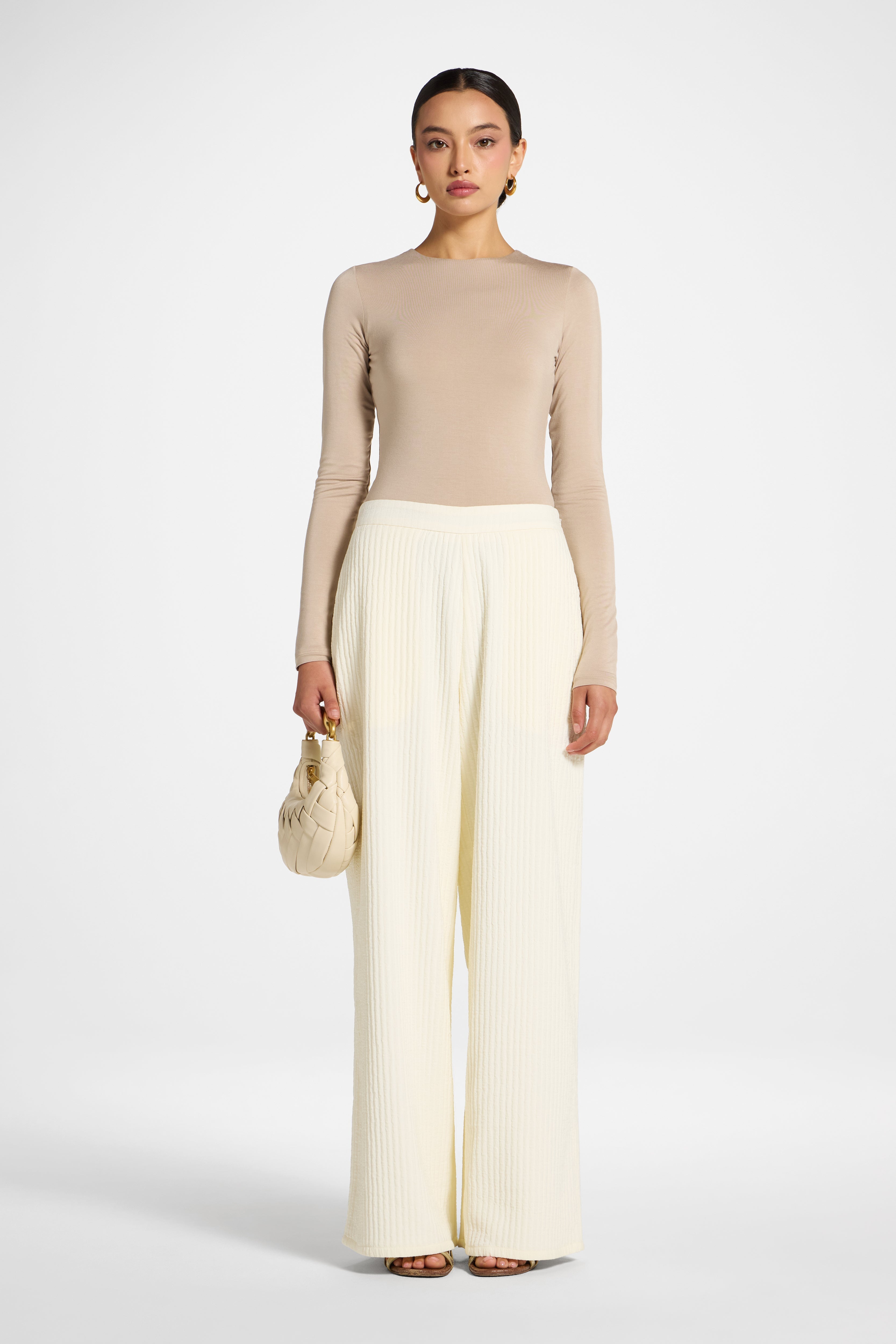 Textured Wide Leg Pants - Coconut Milk Abayas Veiled 