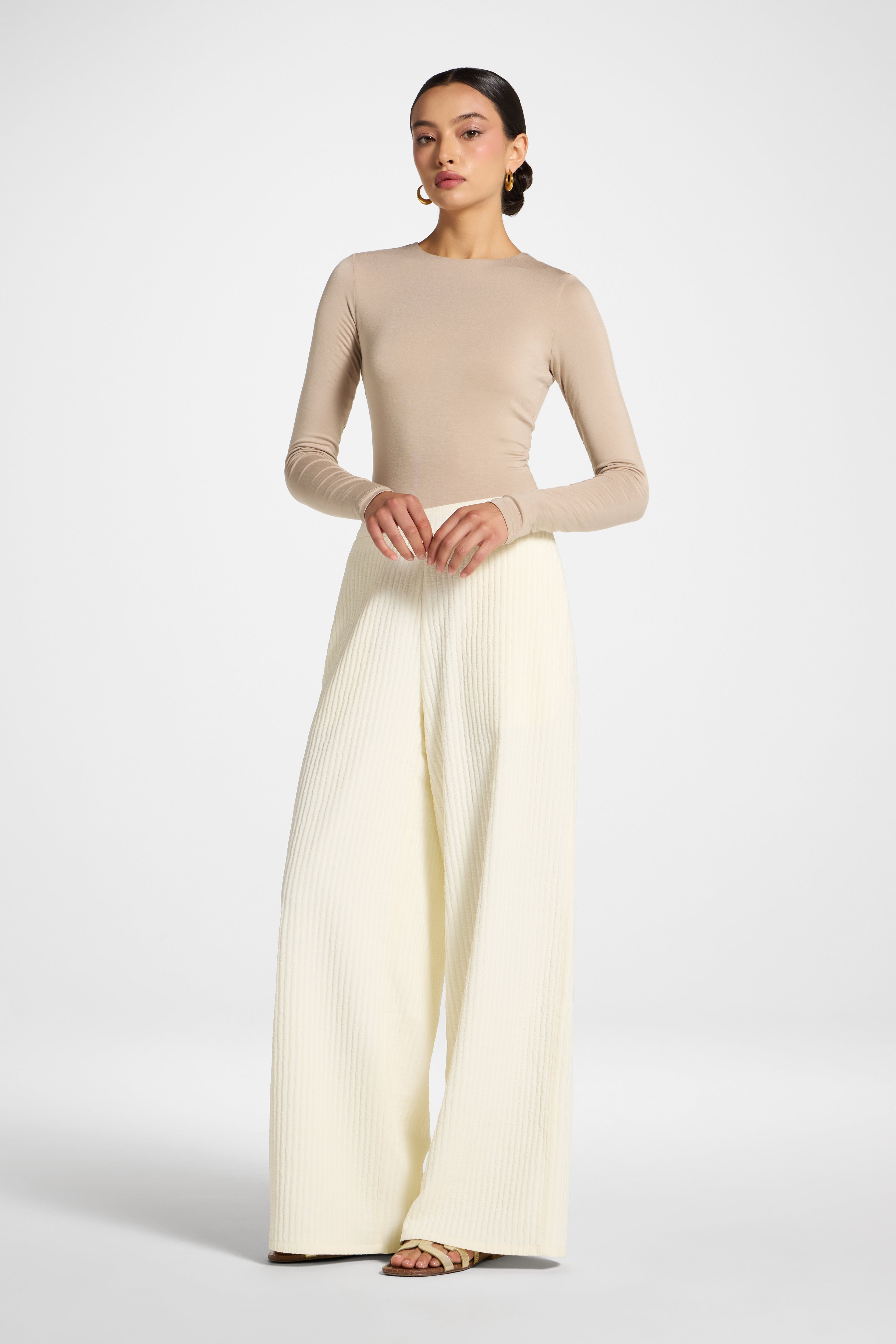Textured Wide Leg Pants - Coconut Milk Abayas Veiled 