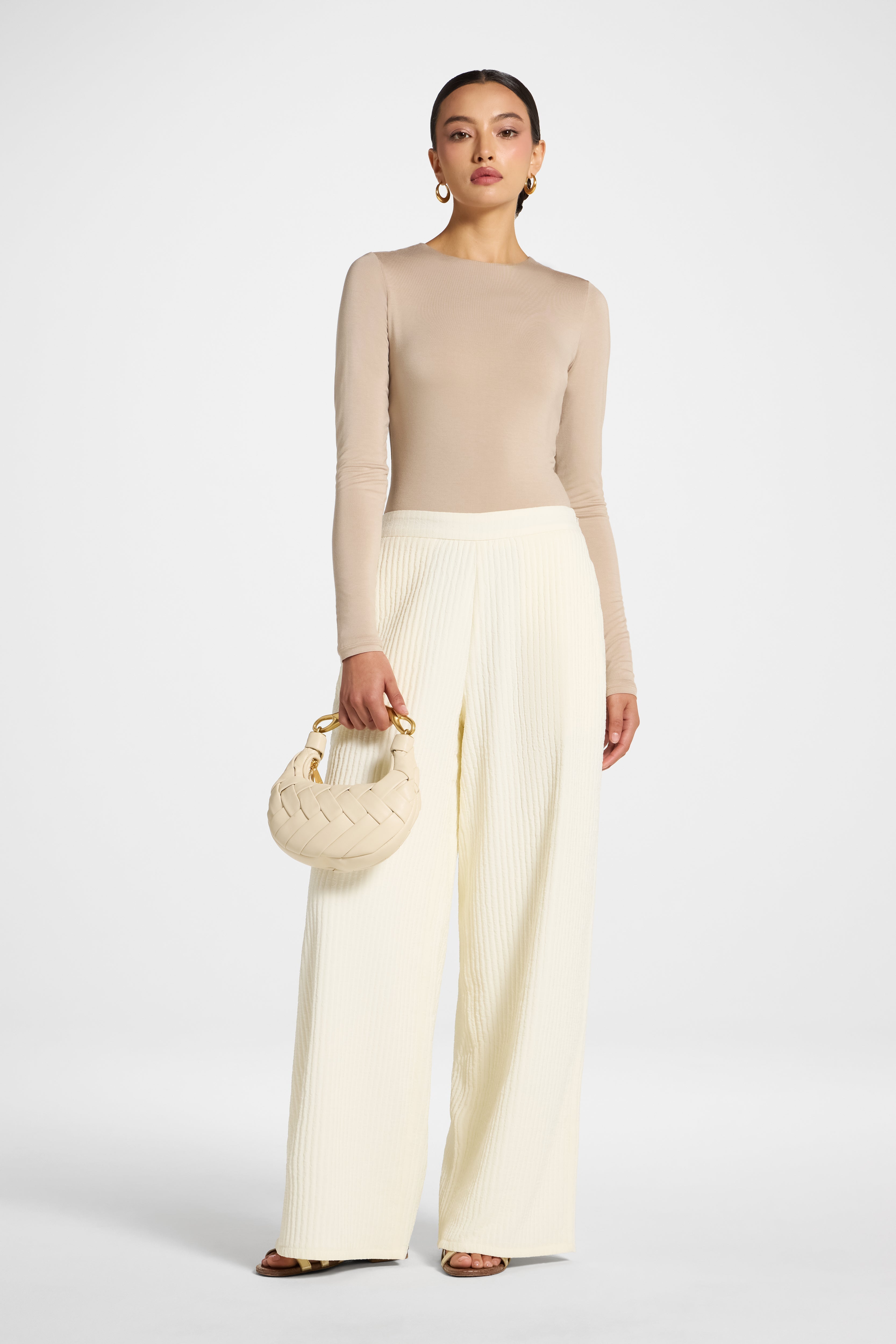 Textured Wide Leg Pants - Coconut Milk Abayas Veiled 