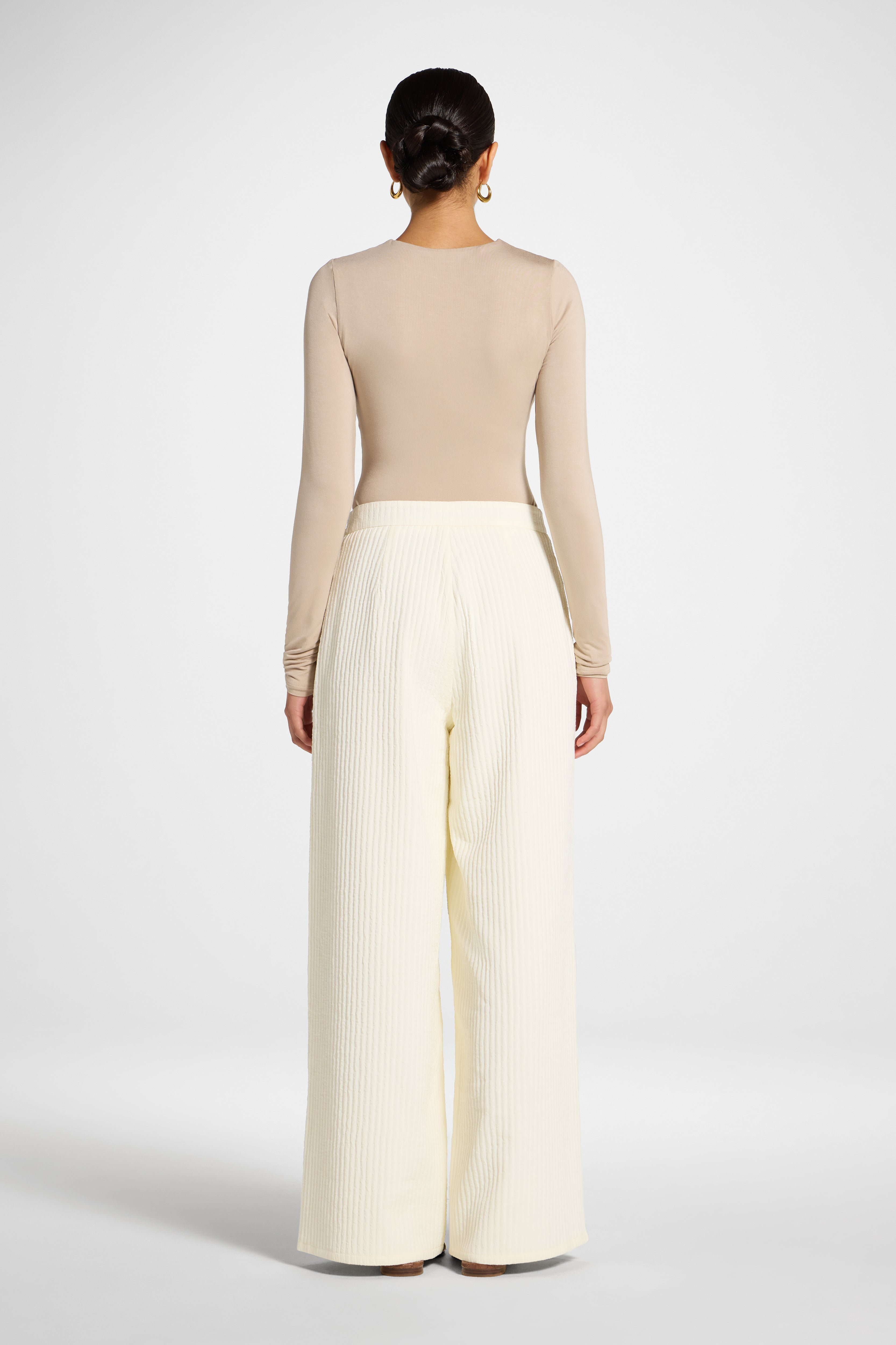 Textured Wide Leg Pants - Coconut Milk Abayas Veiled 
