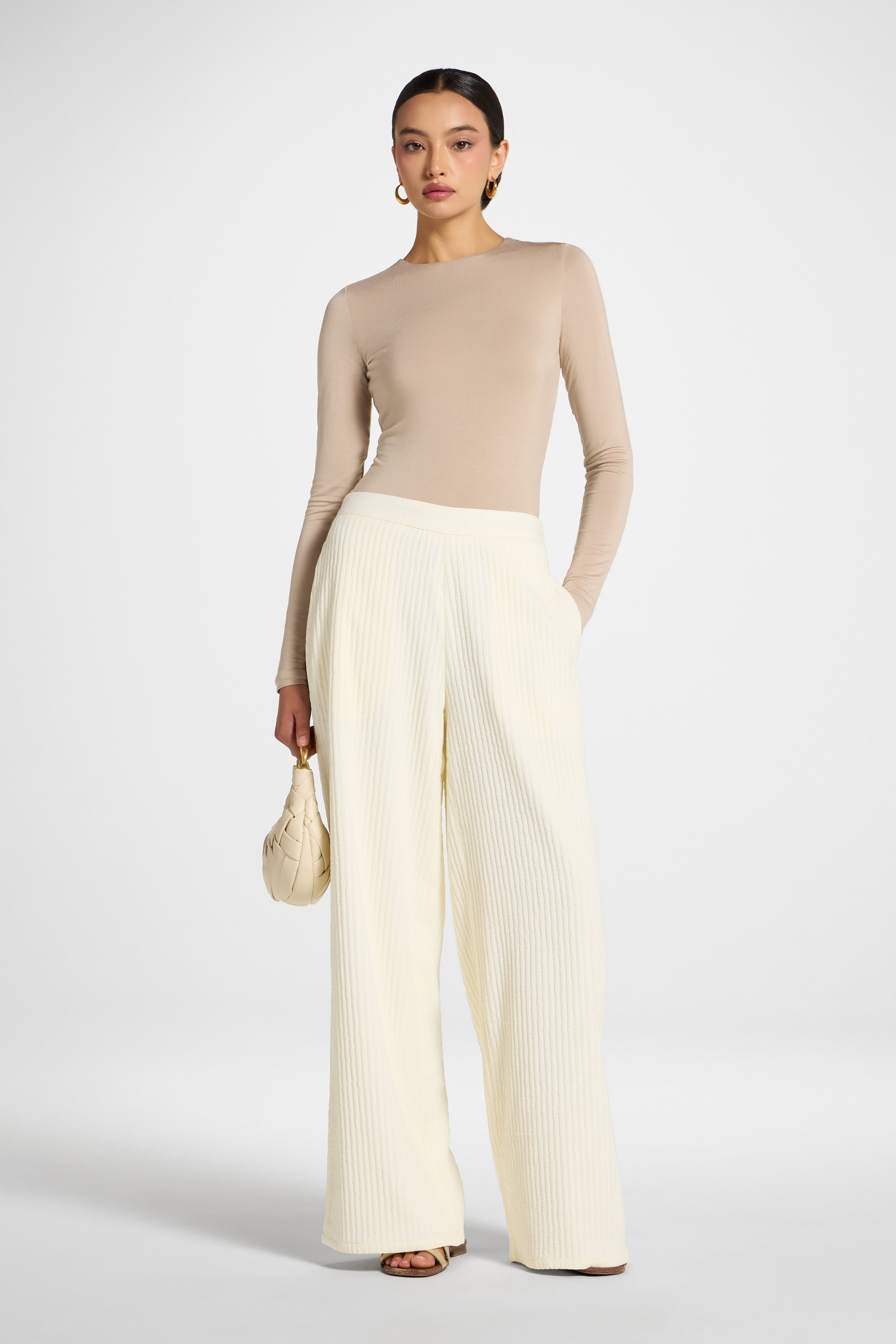 Textured Wide Leg Pants - Coconut Milk Abayas Veiled 