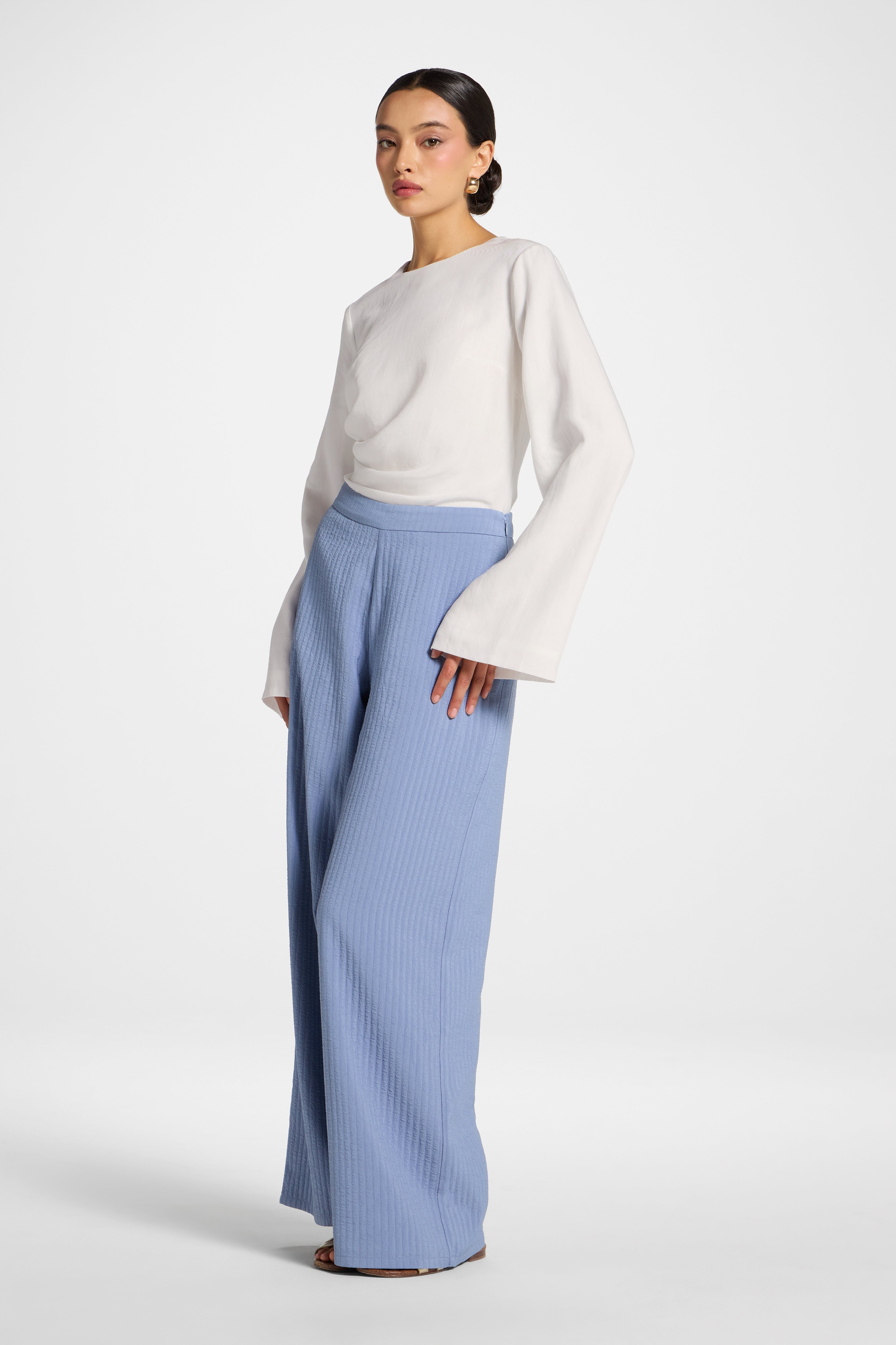 Textured Wide Leg Pants - Dusk Abayas Veiled 