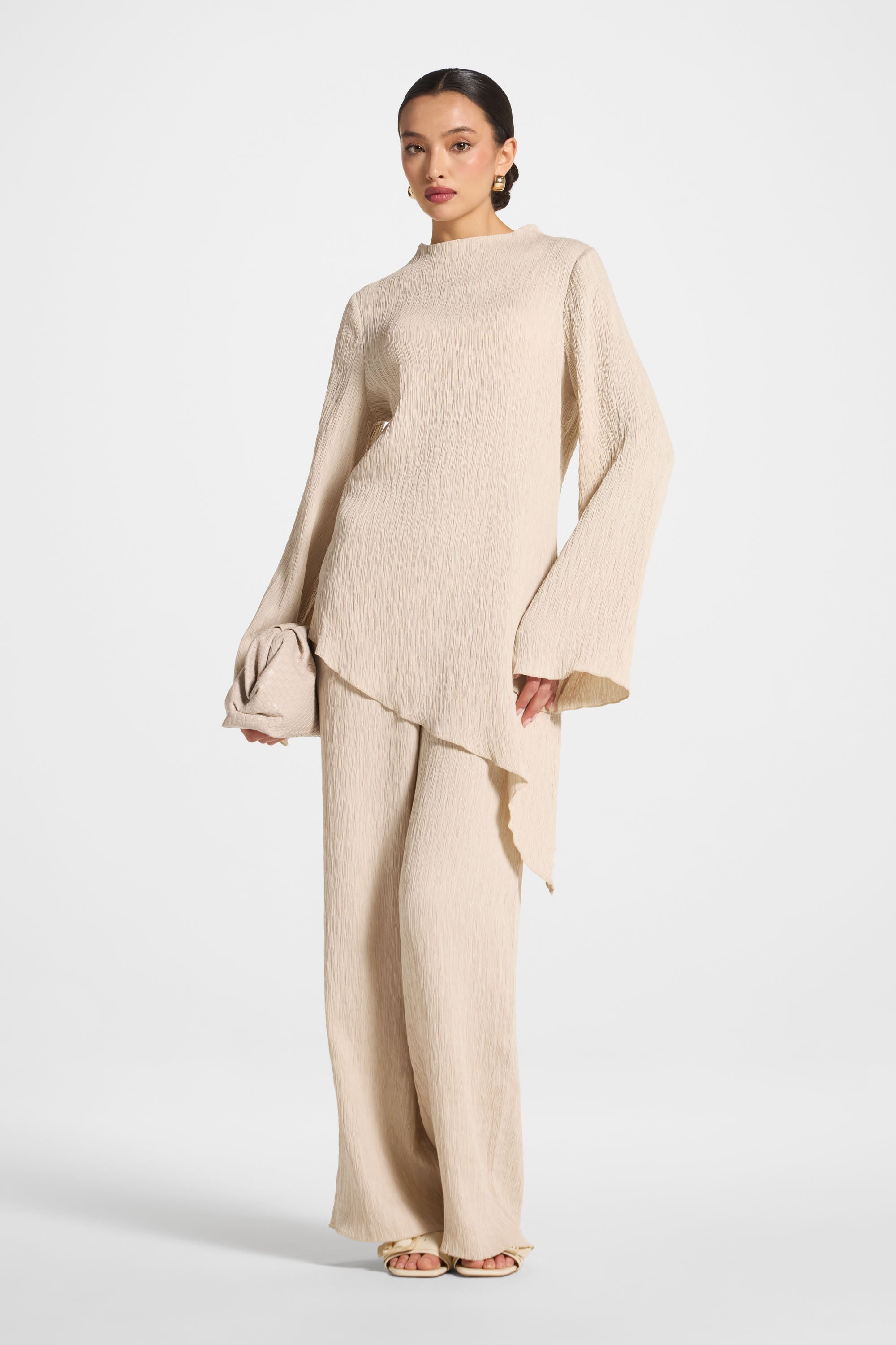 Textured Wide Leg Pants - Stone Abayas Veiled 