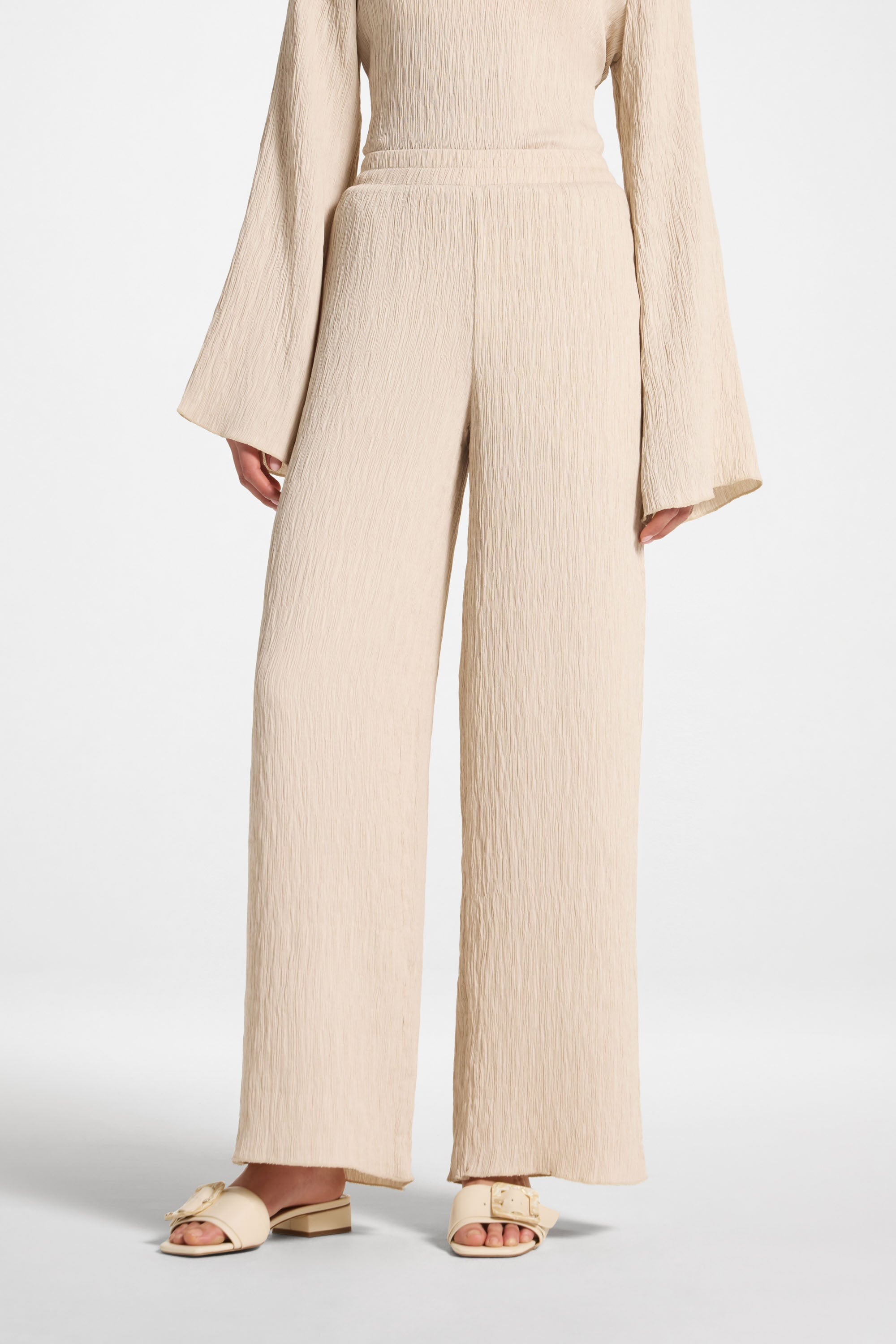 Textured Wide Leg Pants - Stone