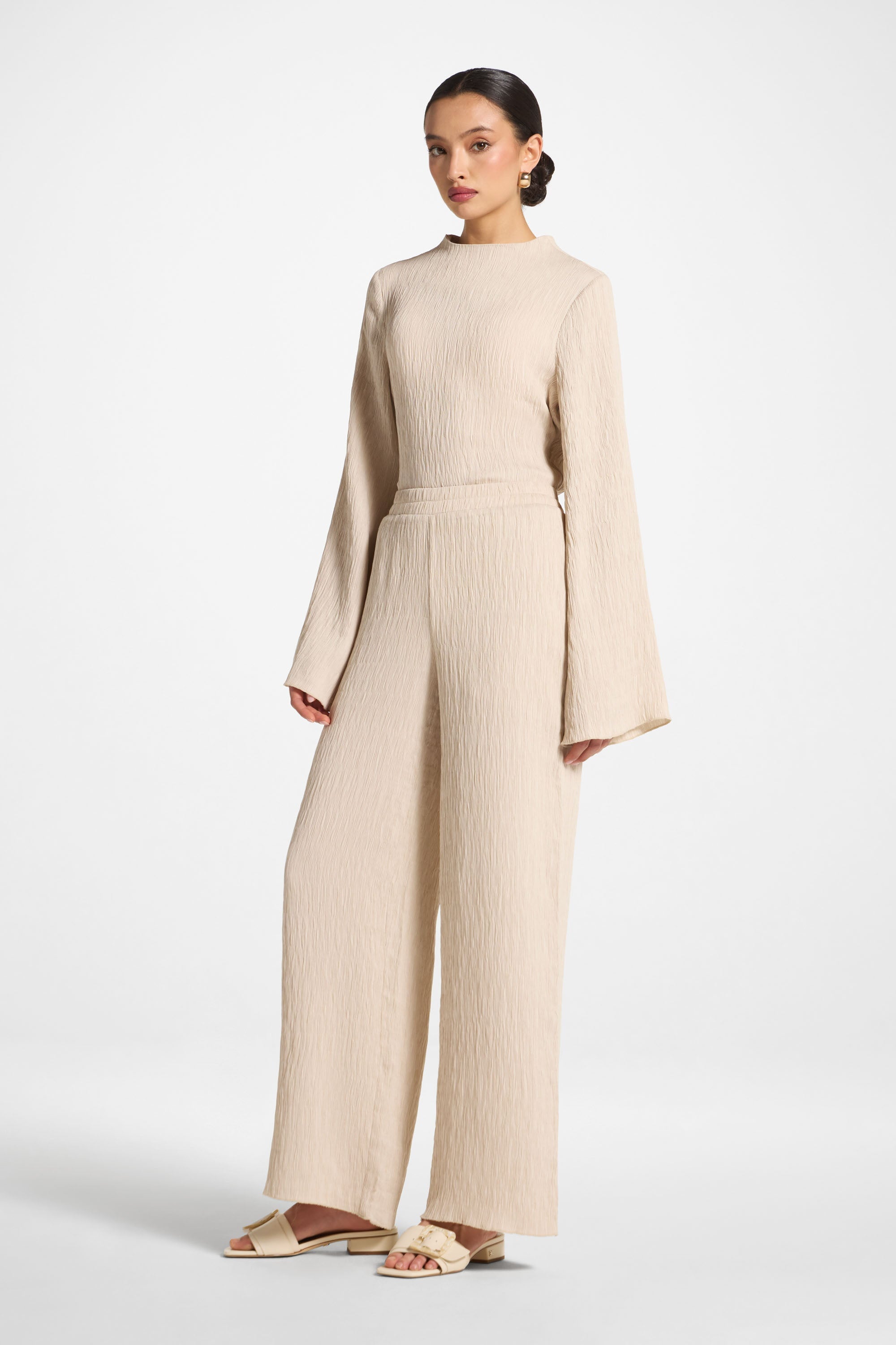 Textured Wide Leg Pants - Stone Abayas Veiled 