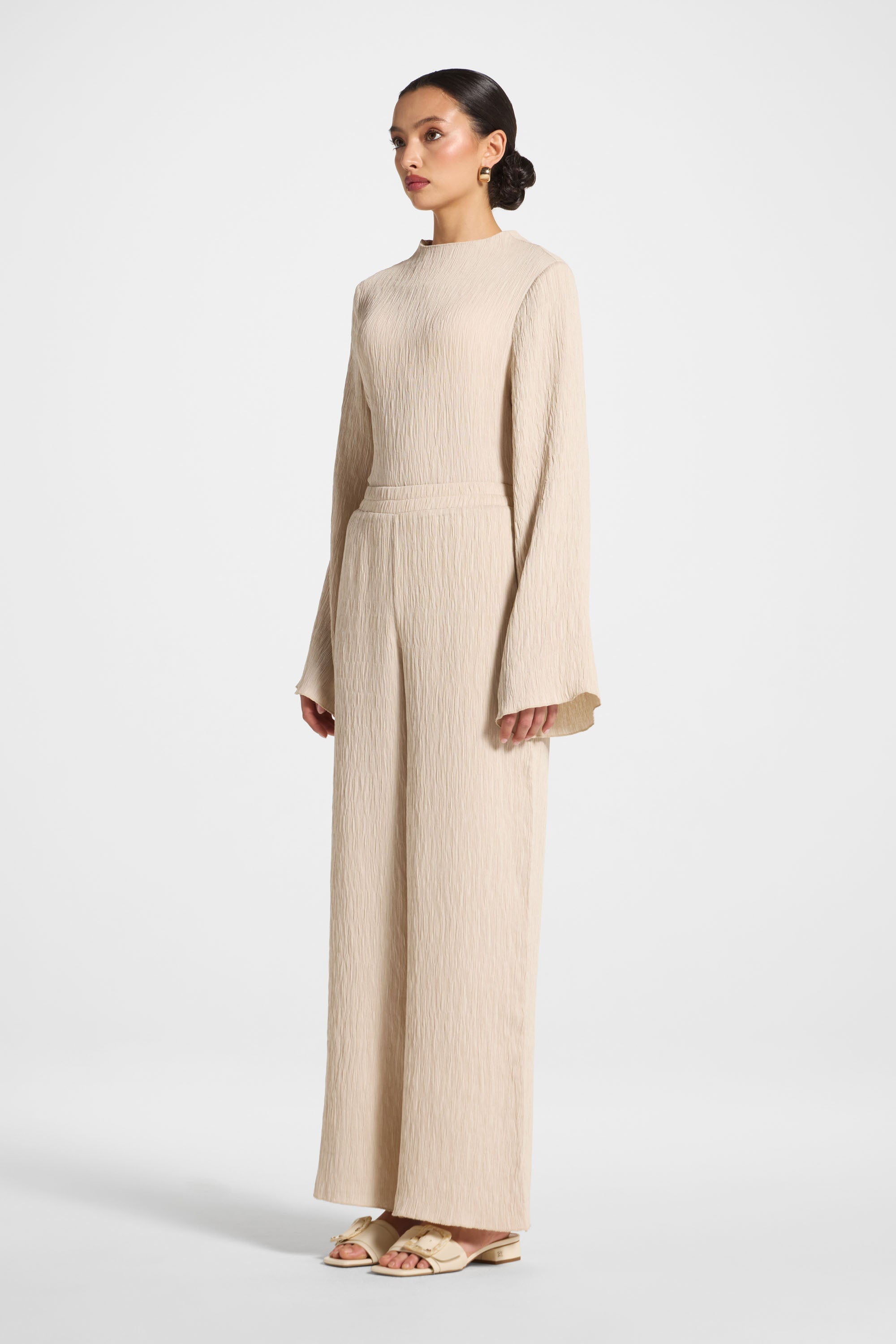 Textured Wide Leg Pants - Stone Abayas Veiled 