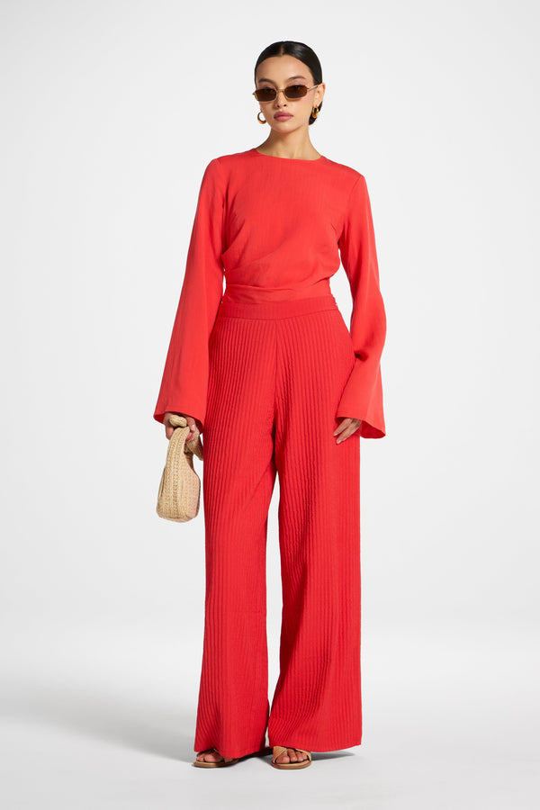 Textured Wide Leg Pants - Strawberry Abayas Veiled 