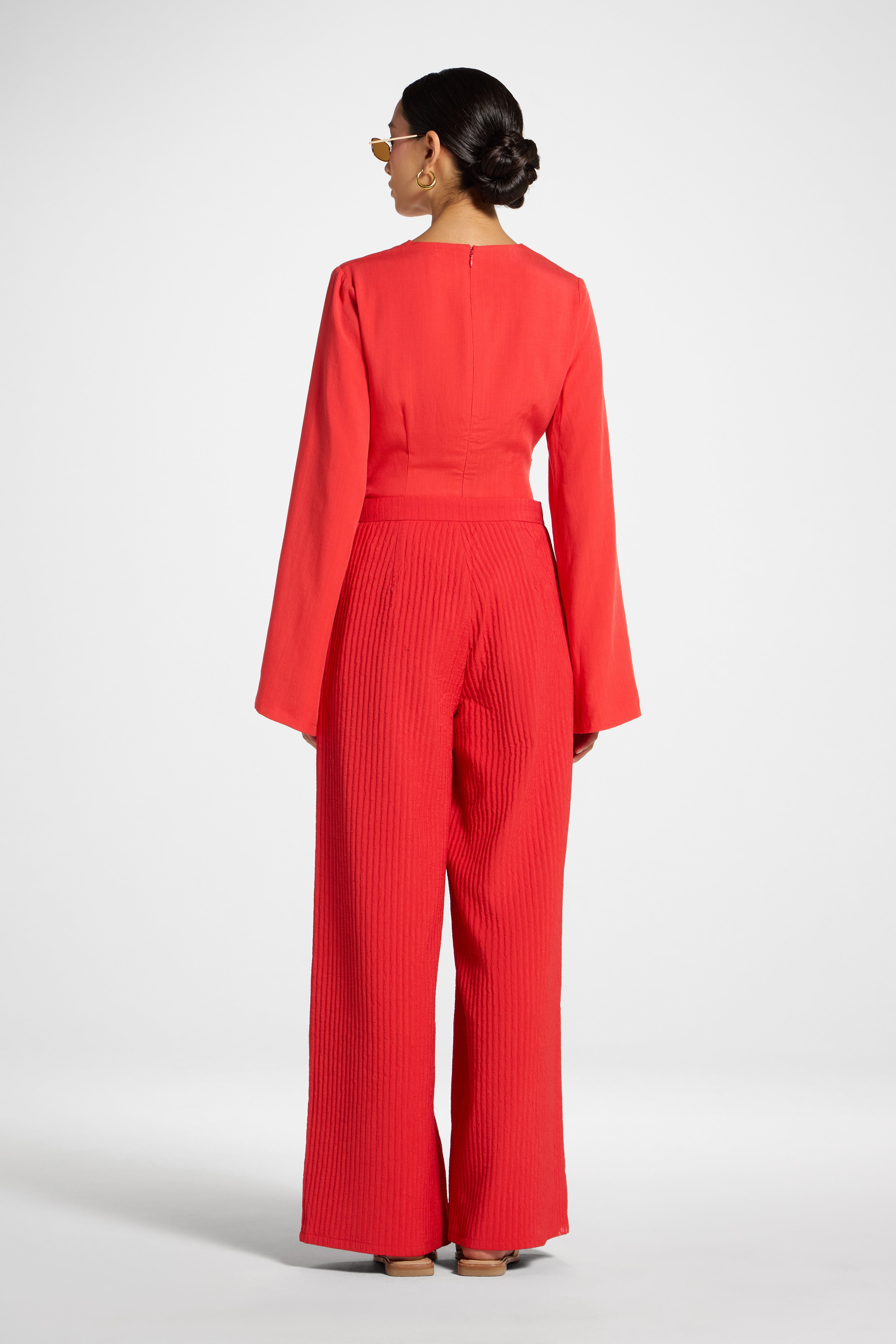 Textured Wide Leg Pants - Strawberry Abayas Veiled 