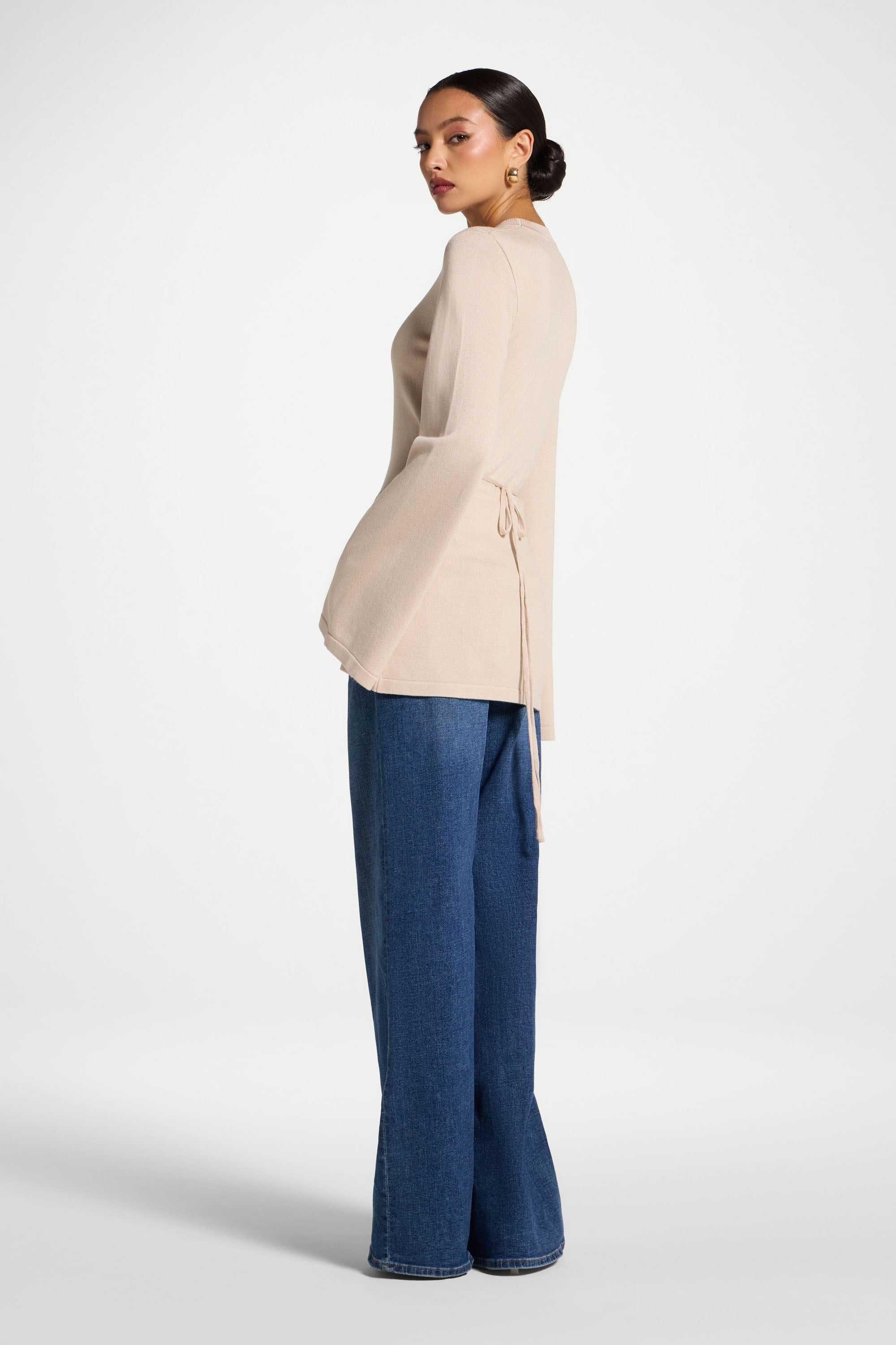Tie Back Knit Top - Almond Abayas Veiled 