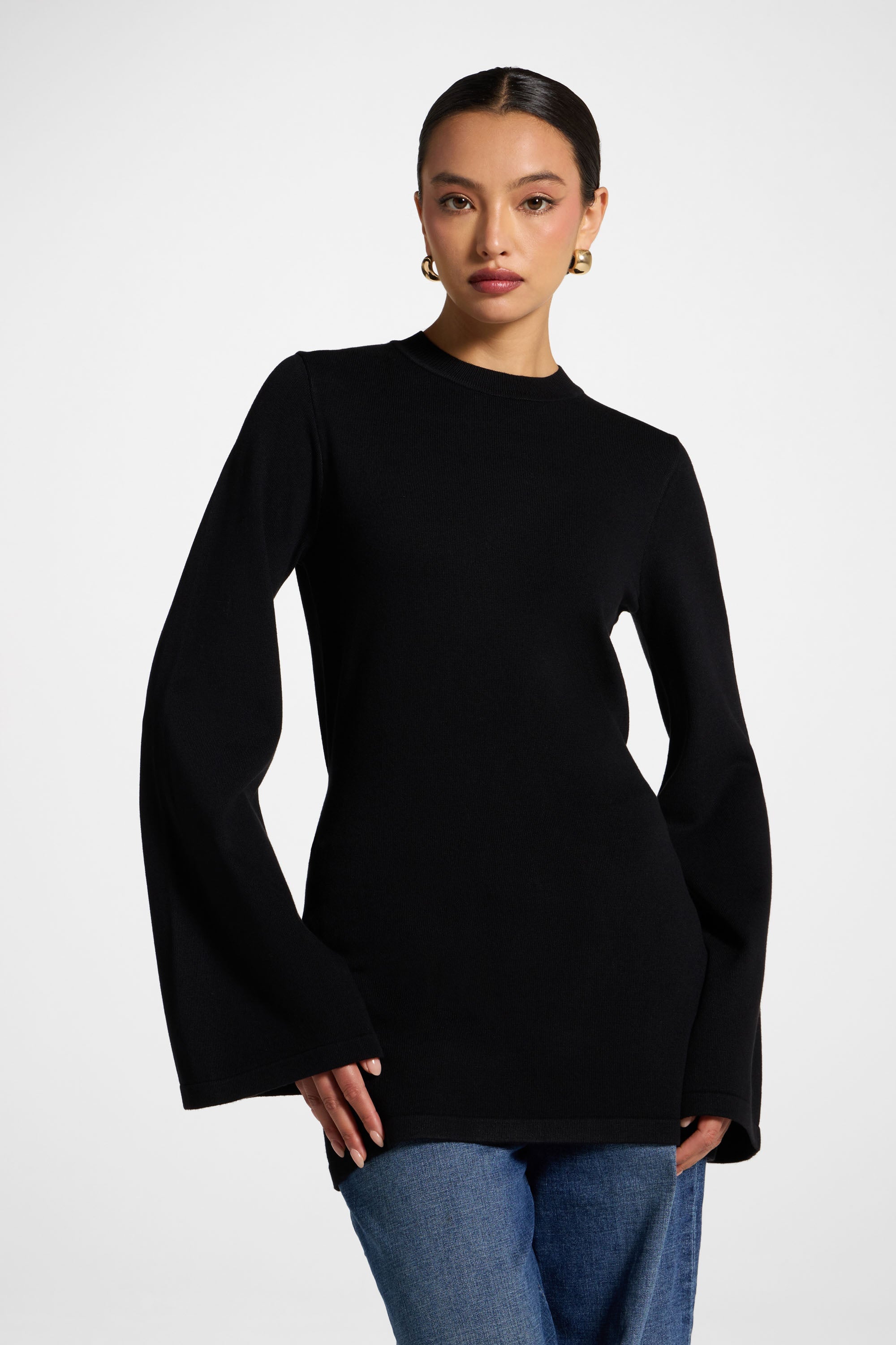 Tie Back Knit Top - Black Abayas Veiled 