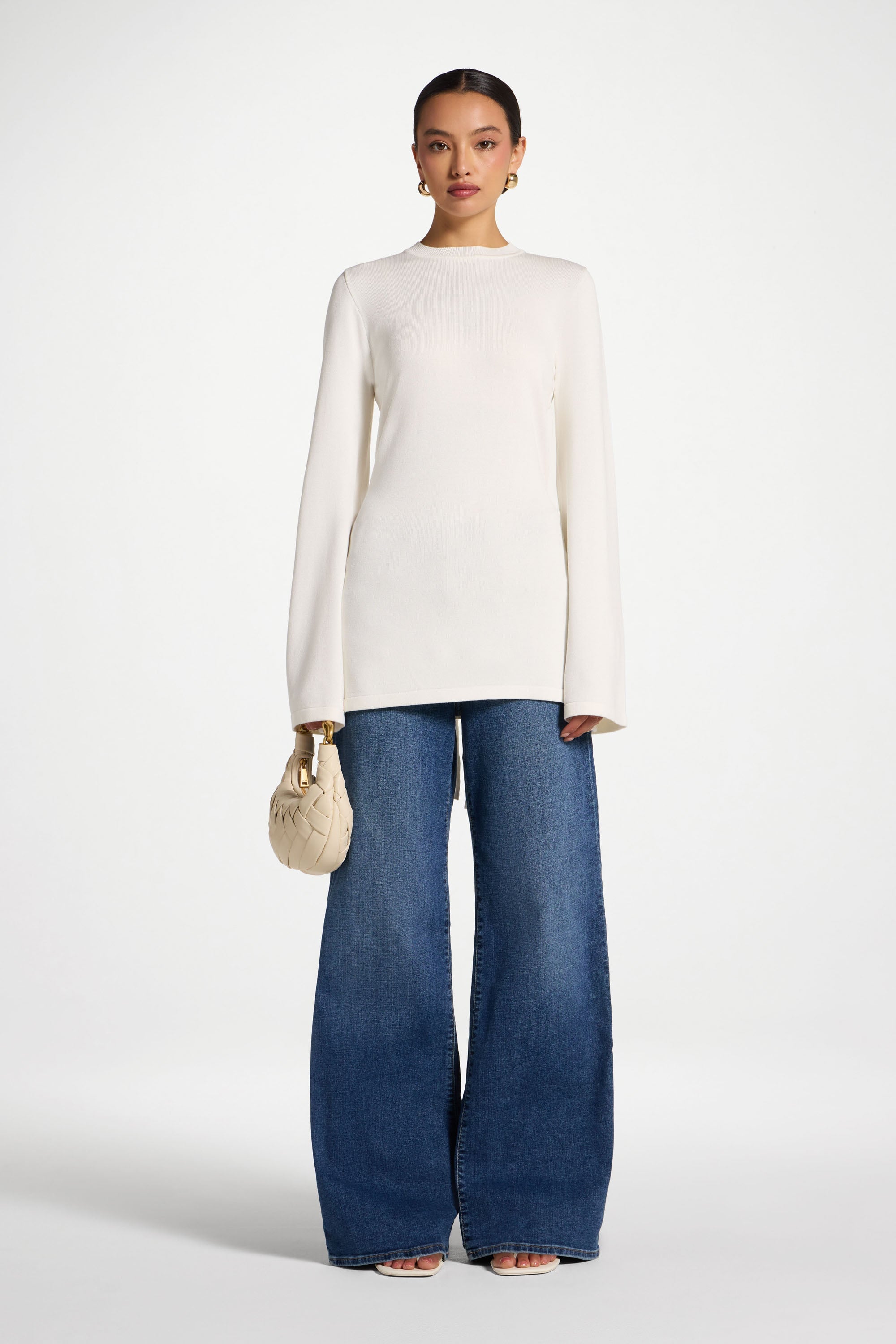 Tie Back Knit Top - White Abayas Veiled 