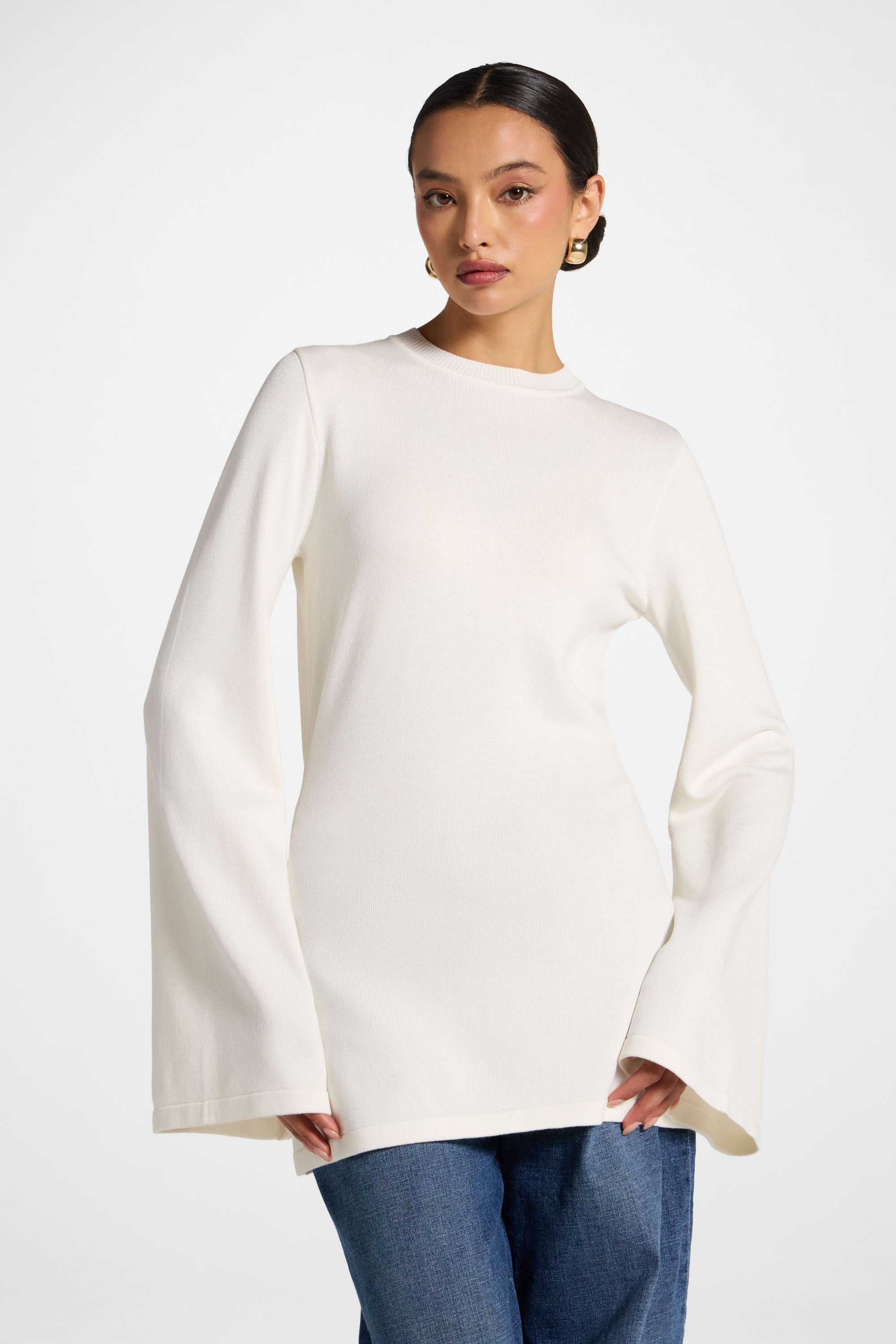 Tie Back Knit Top - White Abayas Veiled 