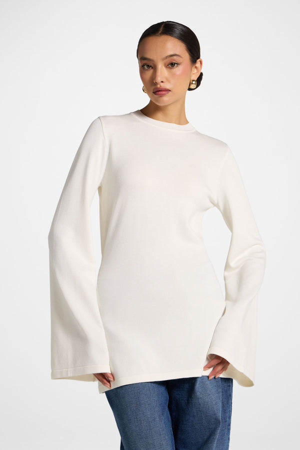 Tie Back Knit Top - White Abayas Veiled 