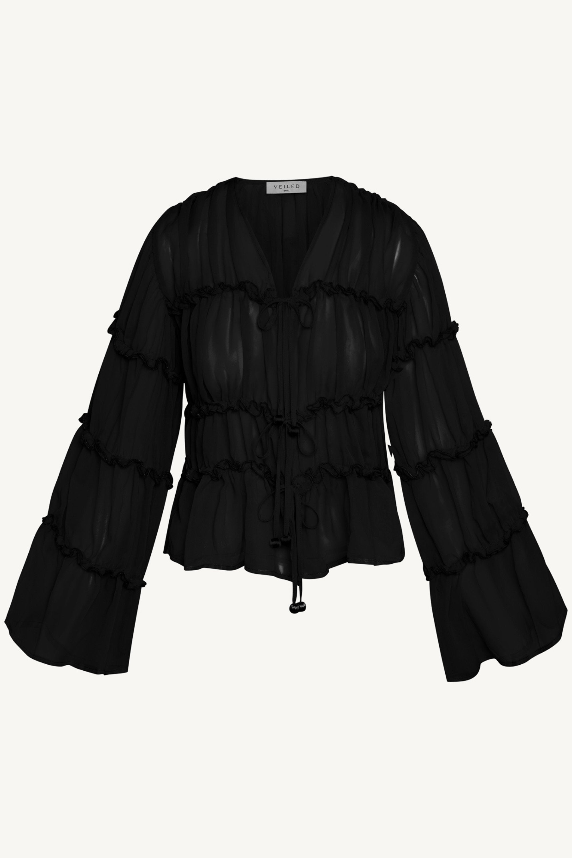 Tie Front Tiered Top - Black